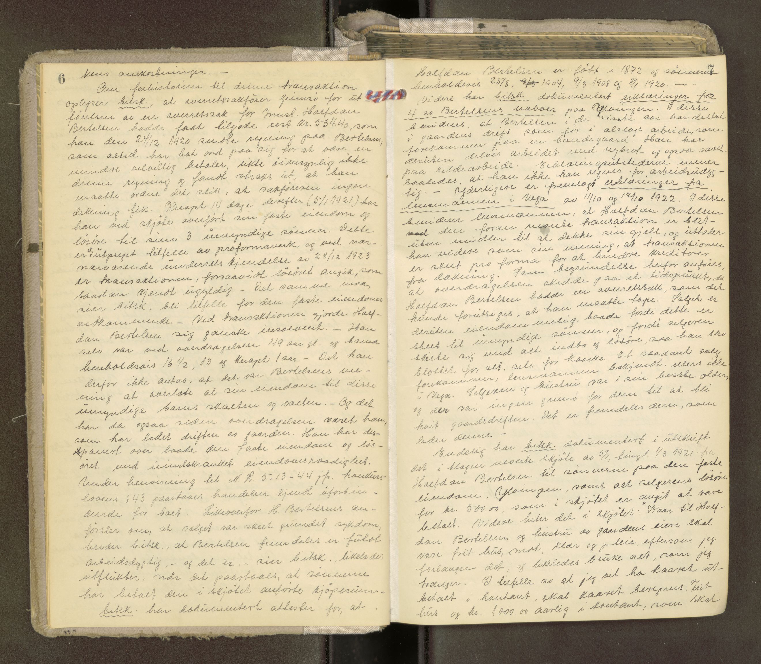 Brønnøy sorenskriveri, AV/SAT-A-4170/1/1/1B/L0002: Ekstrarettsprotokoll, 1924-1948, p. 6-7