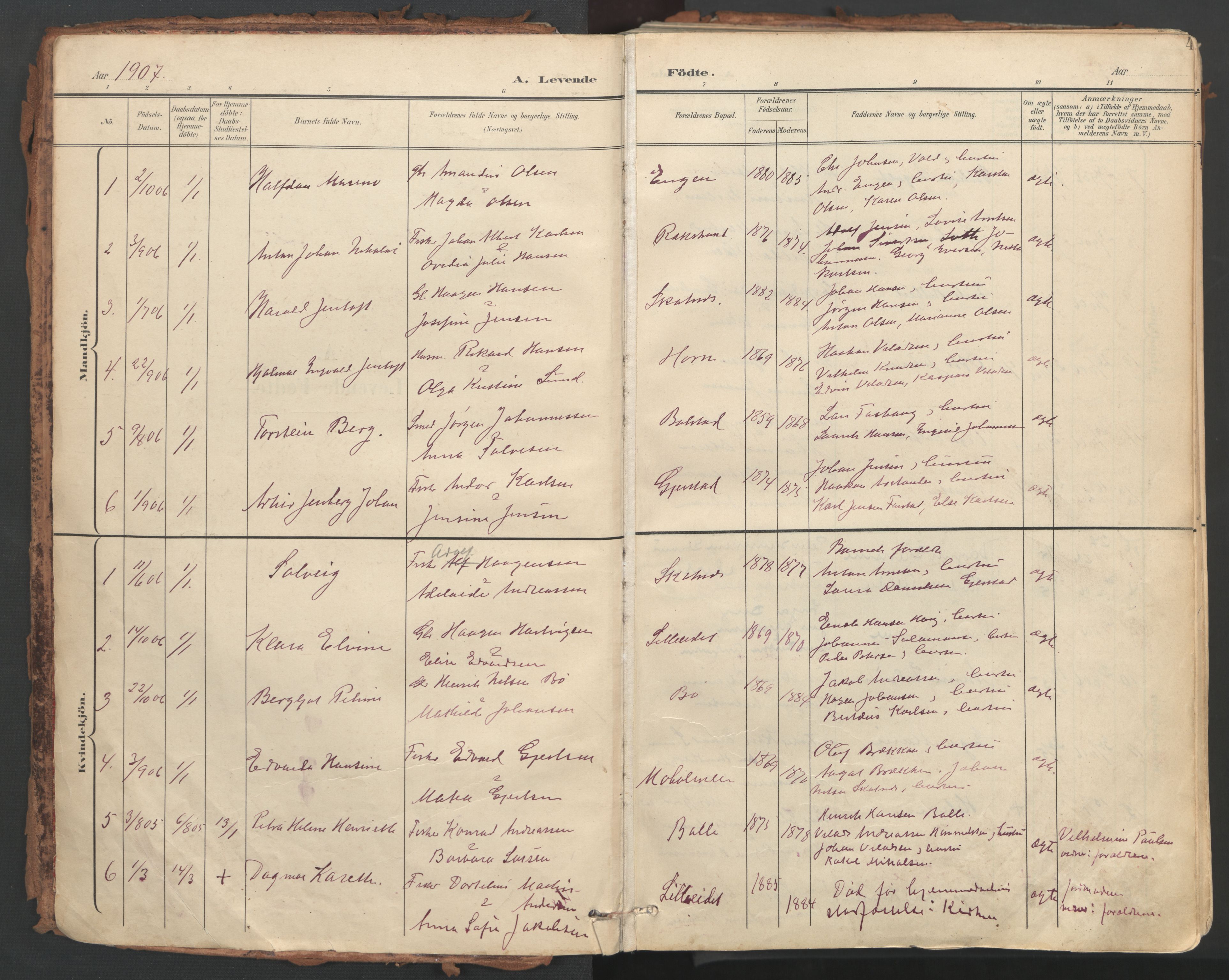 Ministerialprotokoller, klokkerbøker og fødselsregistre - Nordland, SAT/A-1459/881/L1154: Parish register (official) no. 881A07, 1907-1918, p. 4