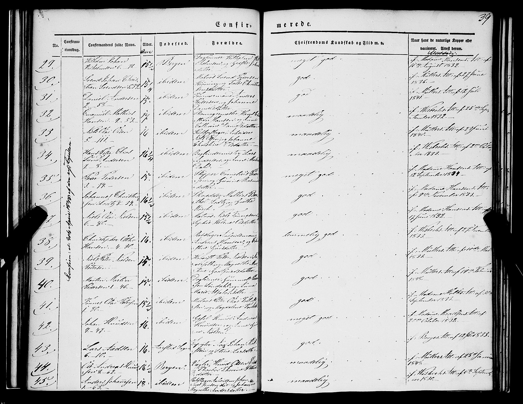 Nykirken Sokneprestembete, SAB/A-77101/H/Haa/L0022: Parish register (official) no. C 1, 1840-1851, p. 39