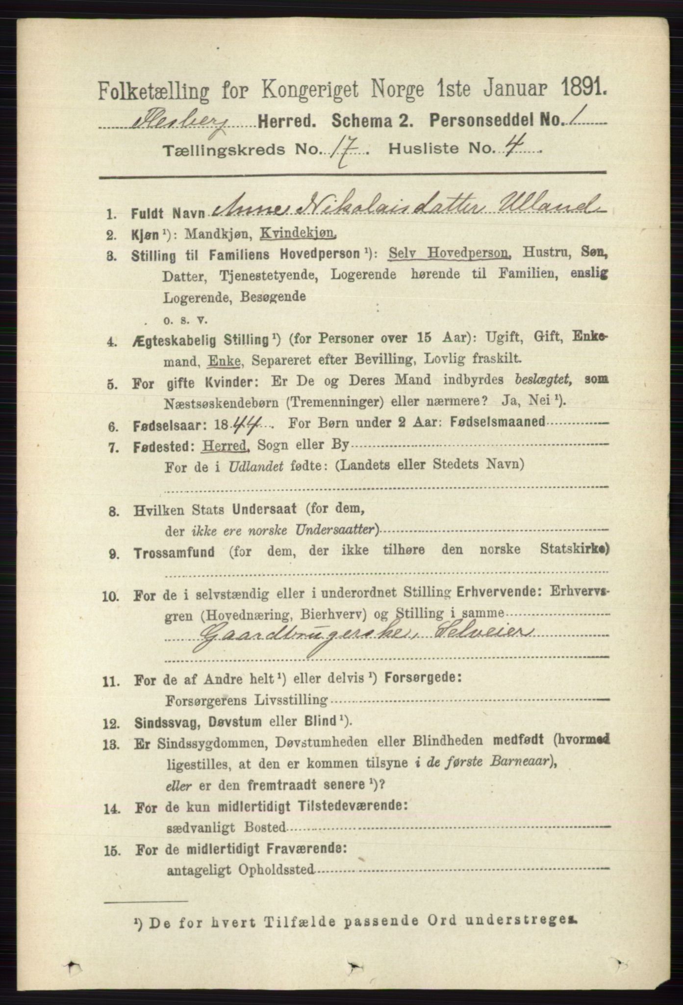RA, 1891 census for 0631 Flesberg, 1891, p. 3000