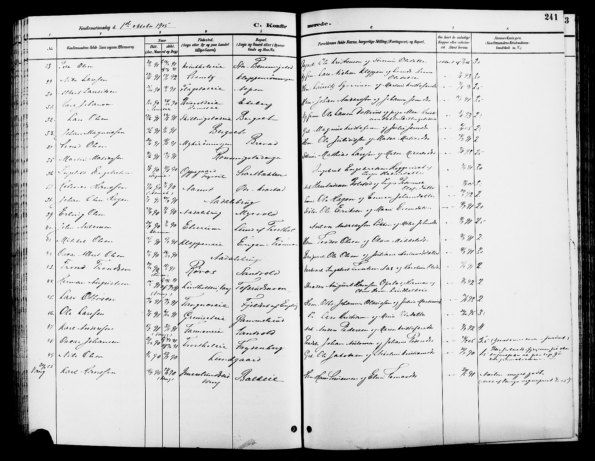 Løten prestekontor, SAH/PREST-022/L/La/L0006: Parish register (copy) no. 6, 1892-1909, p. 241