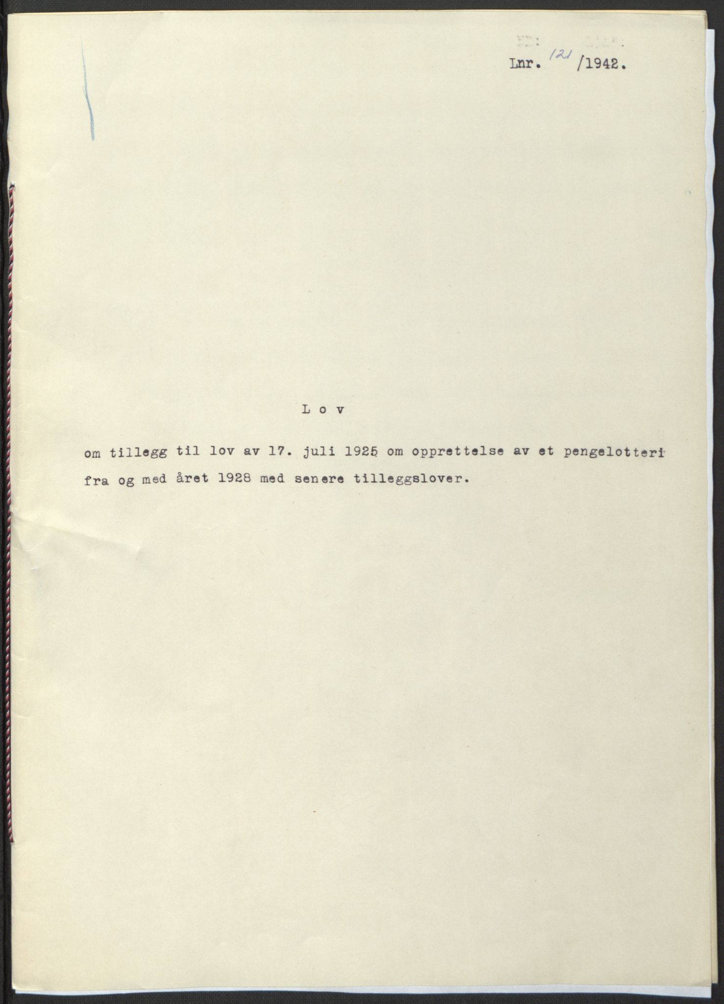 NS-administrasjonen 1940-1945 (Statsrådsekretariatet, de kommisariske statsråder mm), AV/RA-S-4279/D/Db/L0098: Lover II, 1942, p. 2