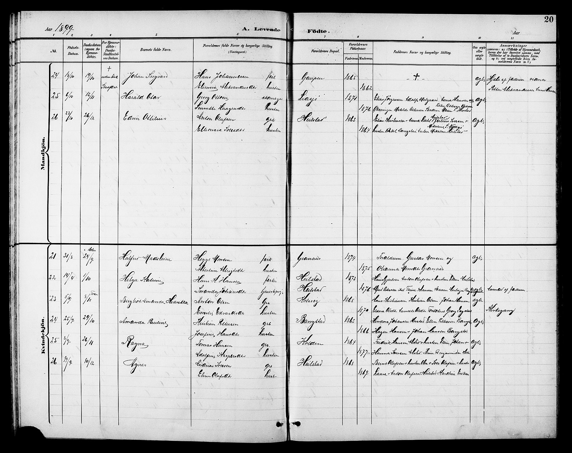 Ministerialprotokoller, klokkerbøker og fødselsregistre - Nordland, AV/SAT-A-1459/810/L0161: Parish register (copy) no. 810C04, 1897-1910, p. 20