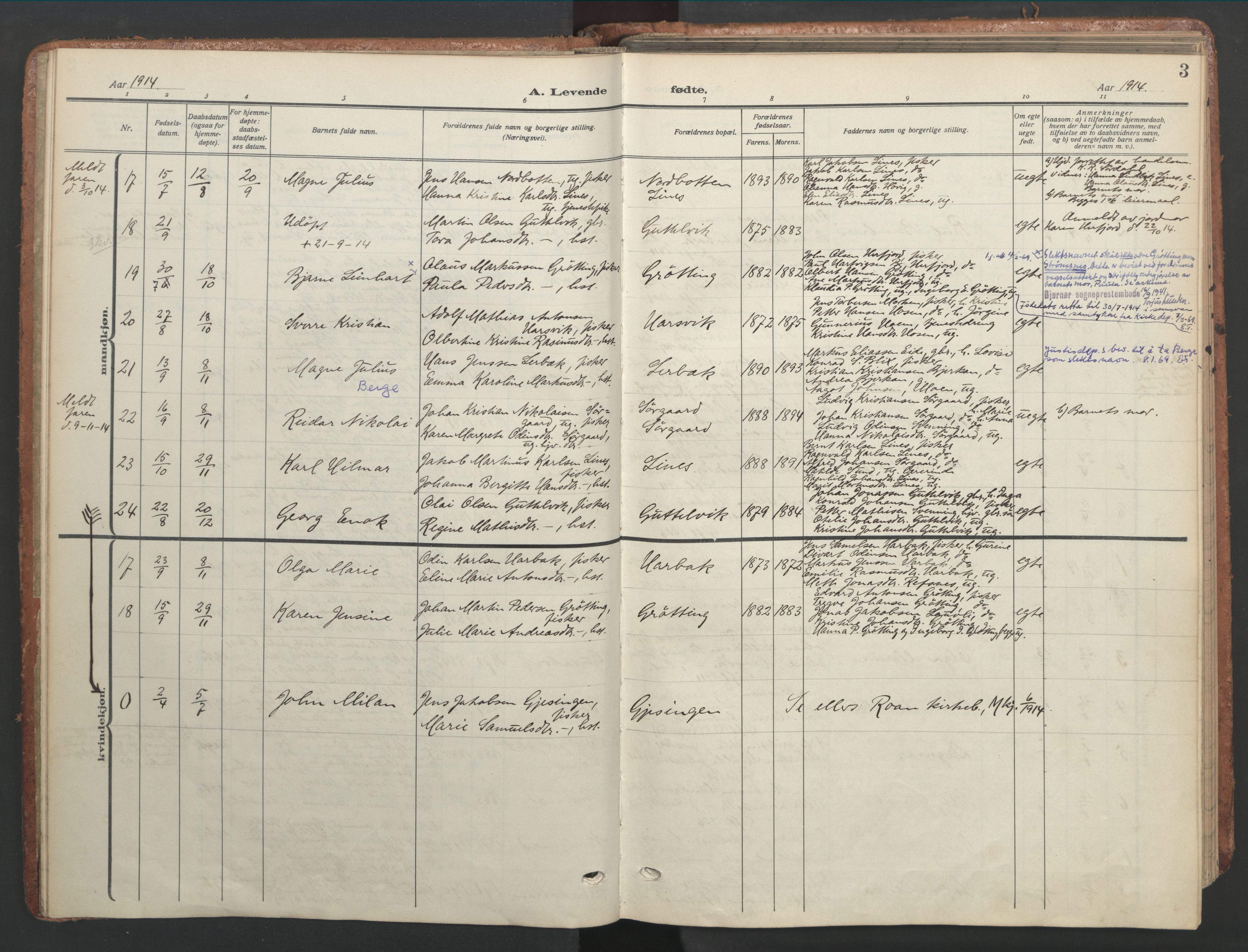 Ministerialprotokoller, klokkerbøker og fødselsregistre - Sør-Trøndelag, AV/SAT-A-1456/656/L0694: Parish register (official) no. 656A03, 1914-1931, p. 3