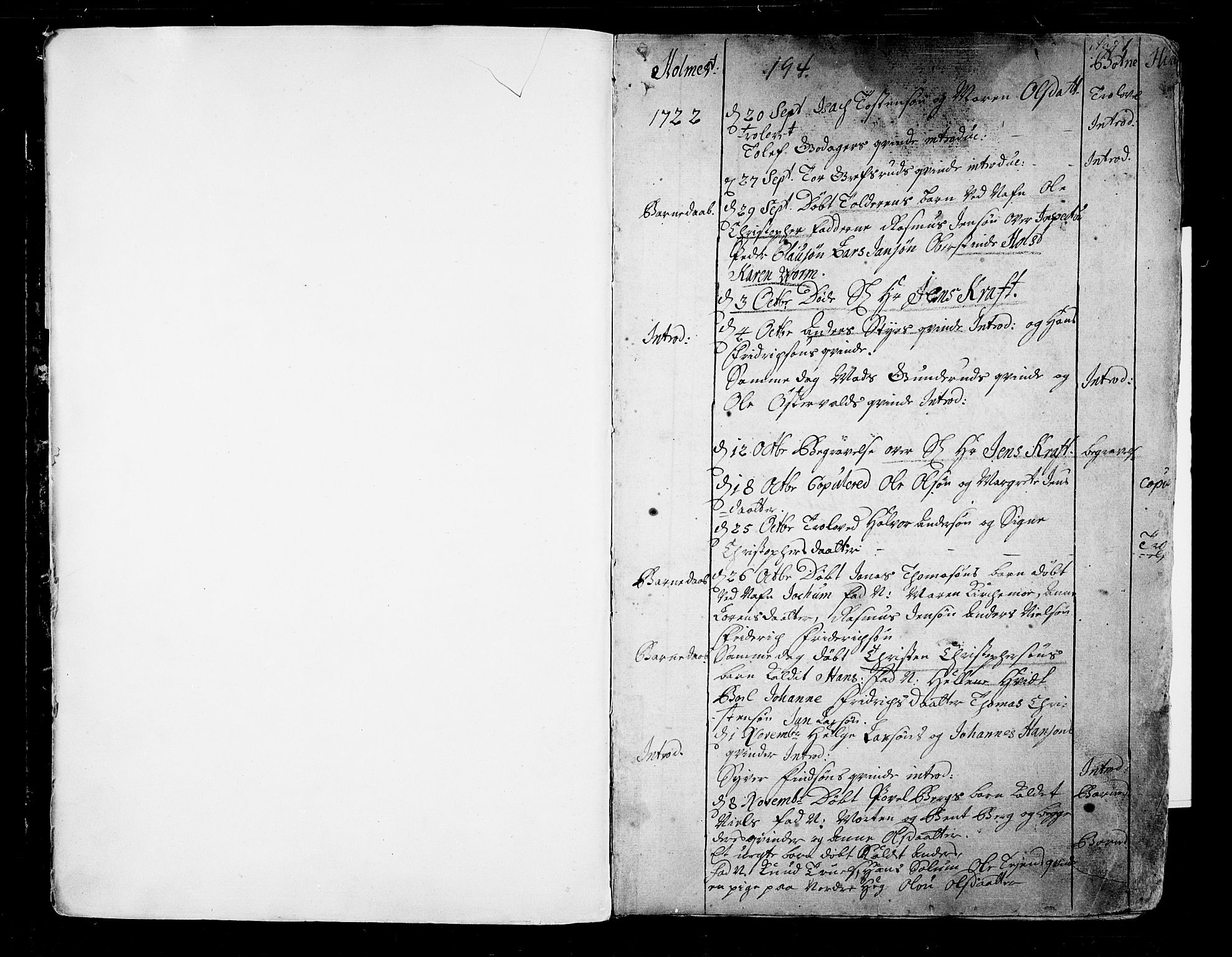 Botne kirkebøker, SAKO/A-340/F/Fa/L0001a: Parish register (official) no. I 1A, 1707-1778, p. 0-1