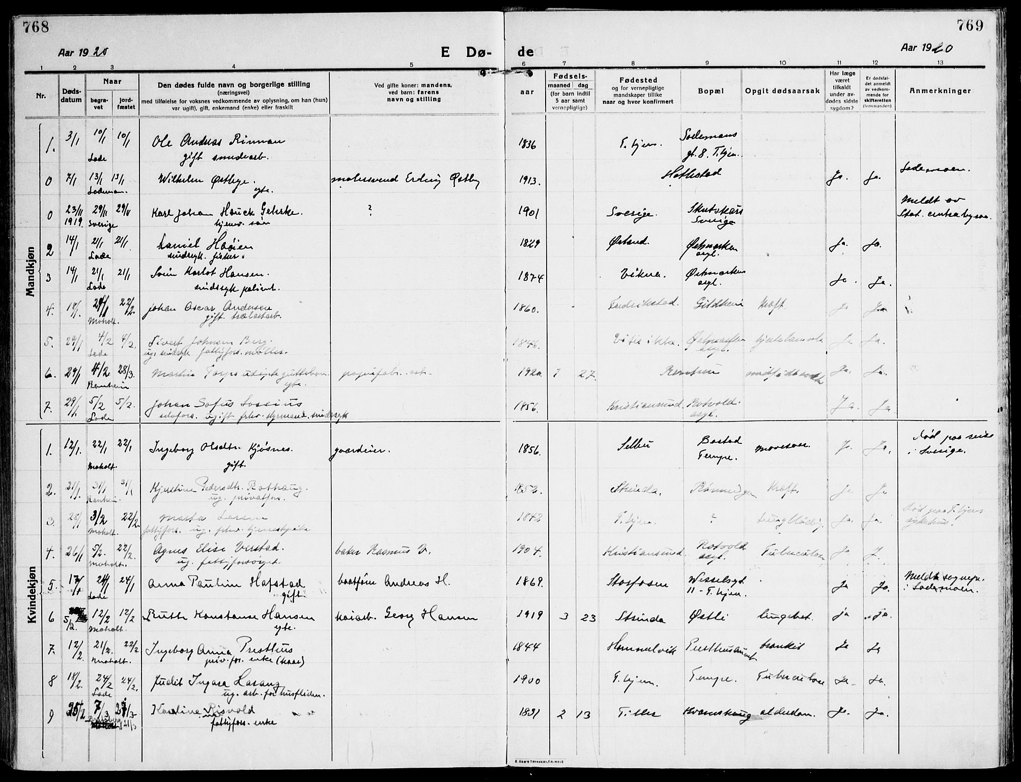 Ministerialprotokoller, klokkerbøker og fødselsregistre - Sør-Trøndelag, SAT/A-1456/607/L0321: Parish register (official) no. 607A05, 1916-1935, p. 768-769