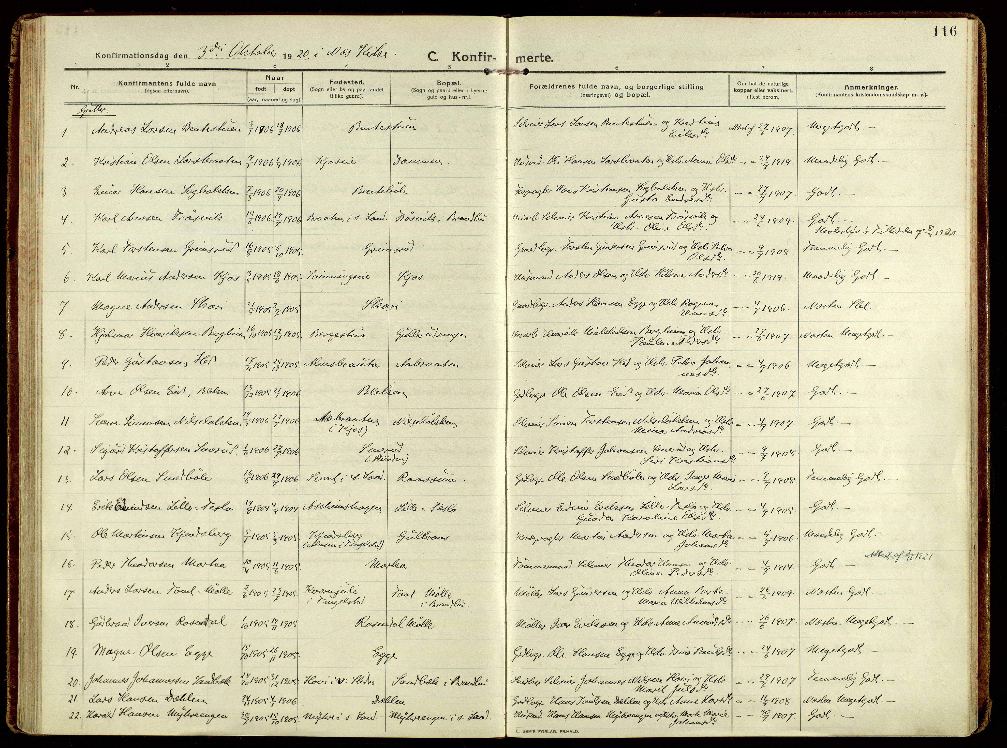 Brandbu prestekontor, AV/SAH-PREST-114/H/Ha/Haa/L0004: Parish register (official) no. 4, 1913-1923, p. 116