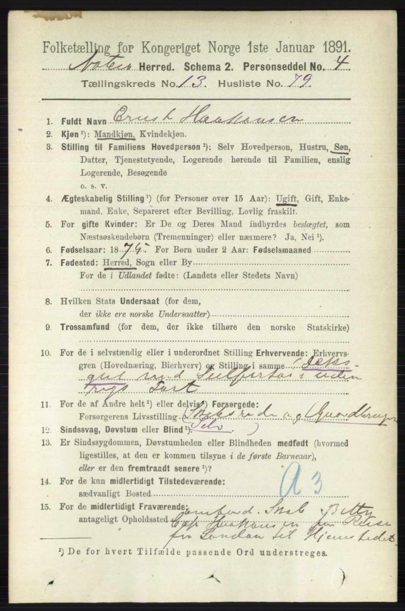 RA, 1891 census for 0722 Nøtterøy, 1891, p. 7505