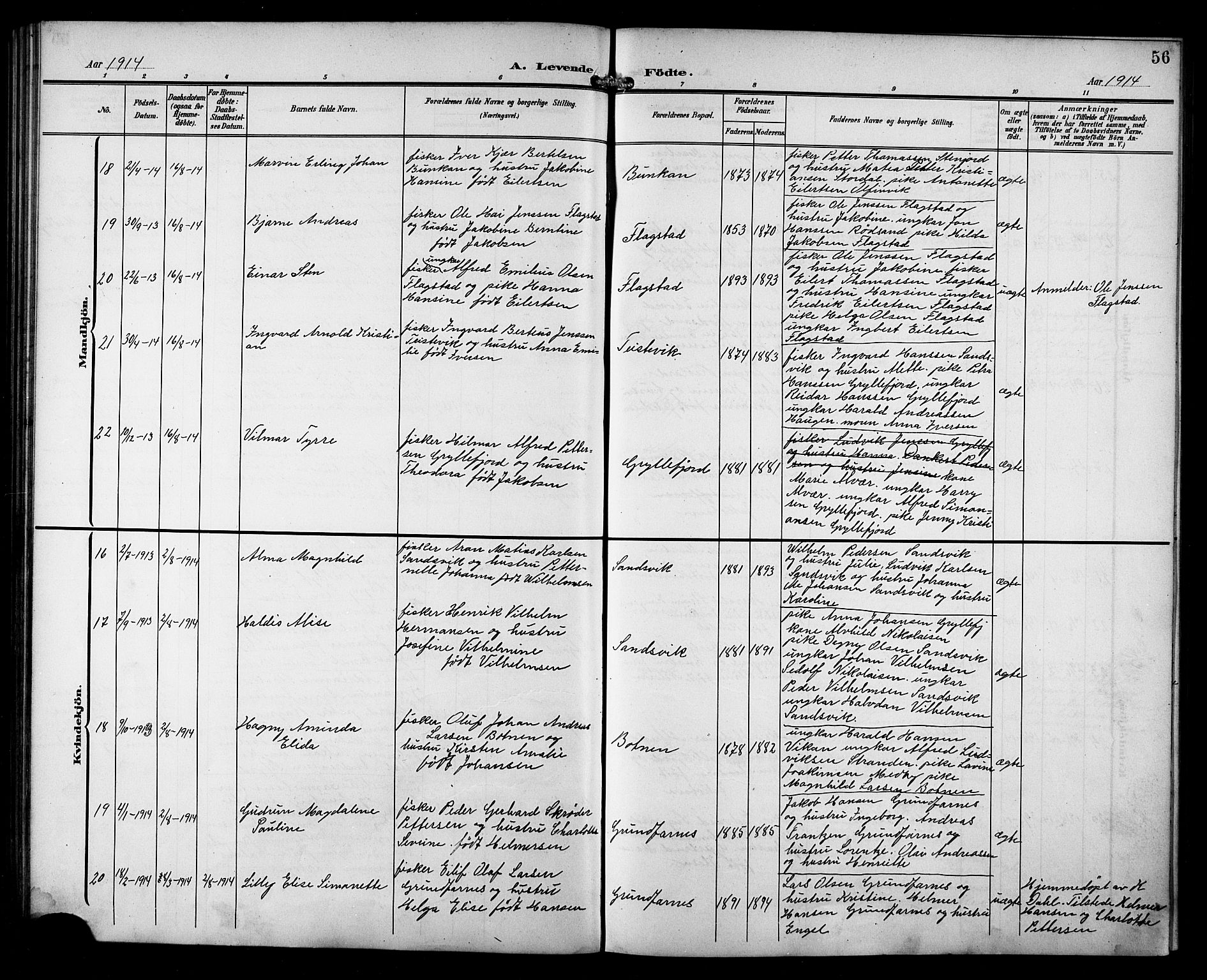 Berg sokneprestkontor, AV/SATØ-S-1318/G/Ga/Gab/L0013klokker: Parish register (copy) no. 13, 1902-1922, p. 56