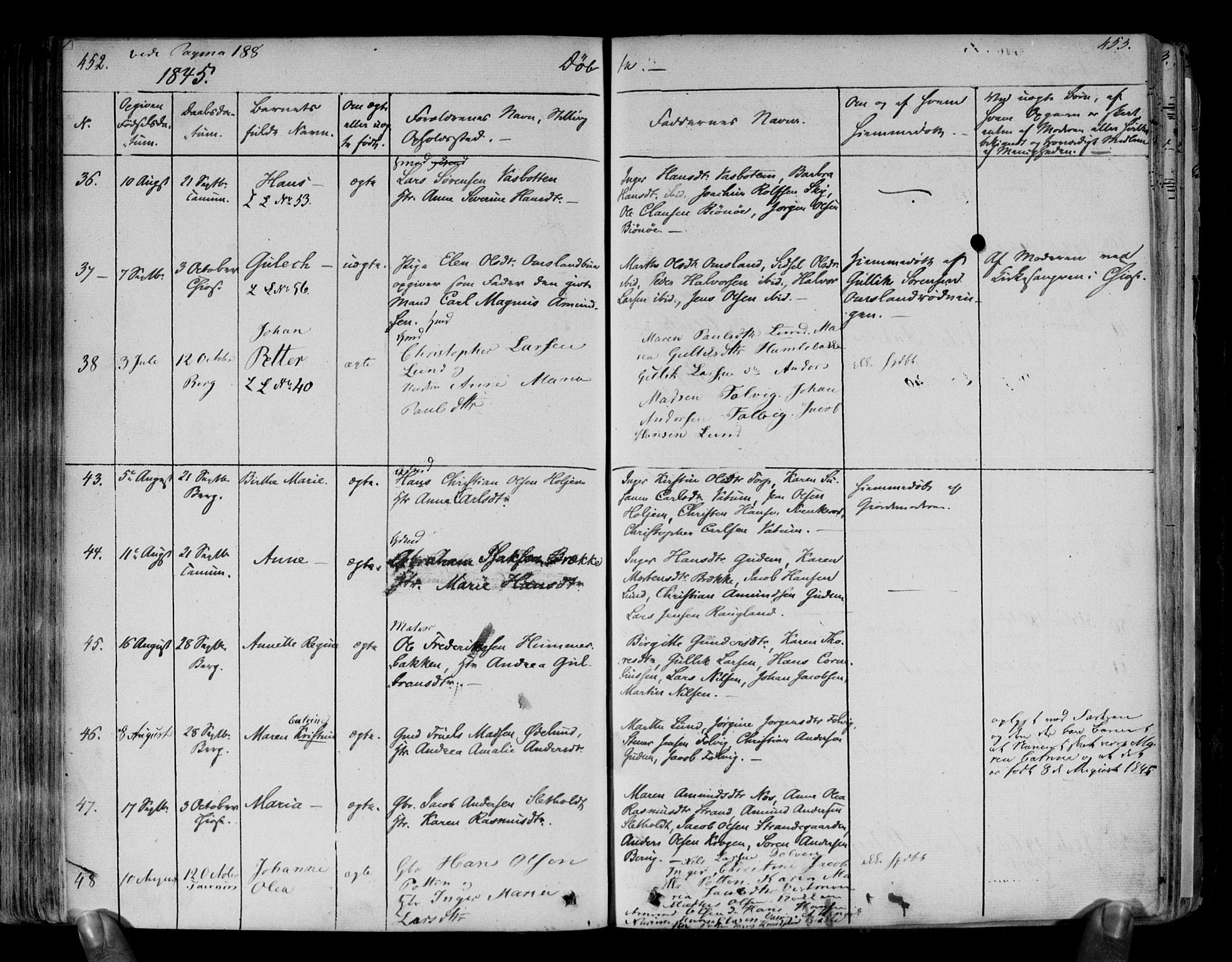 Brunlanes kirkebøker, SAKO/A-342/F/Fa/L0003: Parish register (official) no. I 3, 1834-1845, p. 452-453