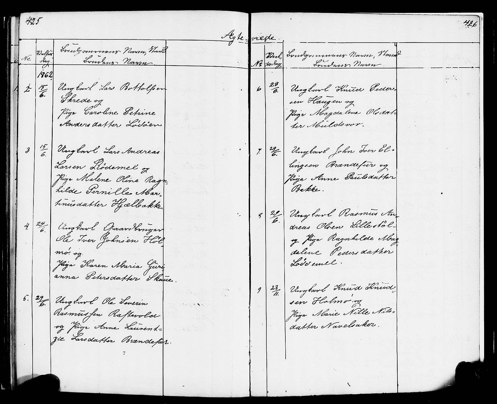 Hornindal sokneprestembete, SAB/A-82401/H/Haa/Haaa/L0001: Parish register (official) no. A 1, 1837-1866, p. 424-425