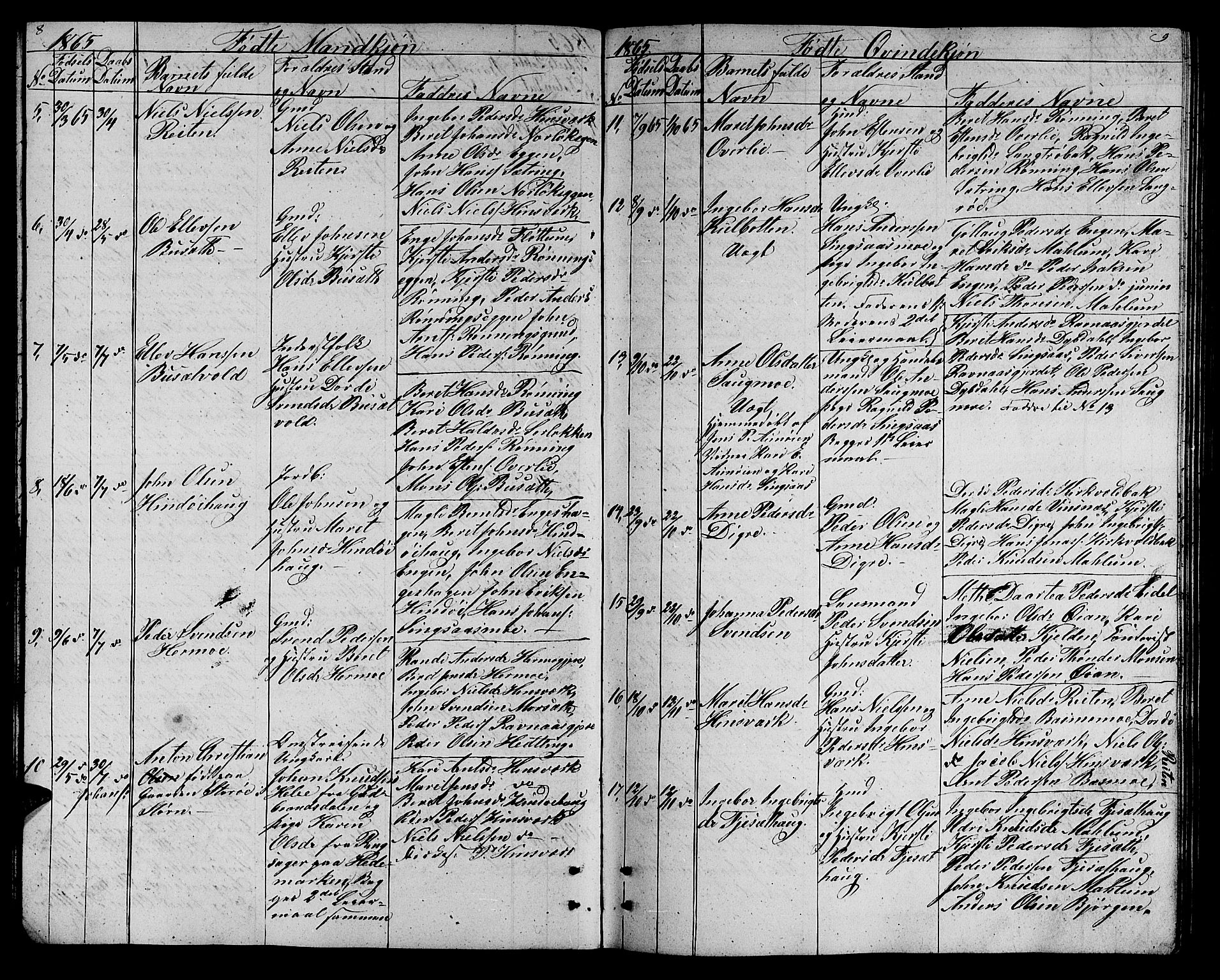 Ministerialprotokoller, klokkerbøker og fødselsregistre - Sør-Trøndelag, SAT/A-1456/688/L1027: Parish register (copy) no. 688C02, 1861-1889, p. 8-9