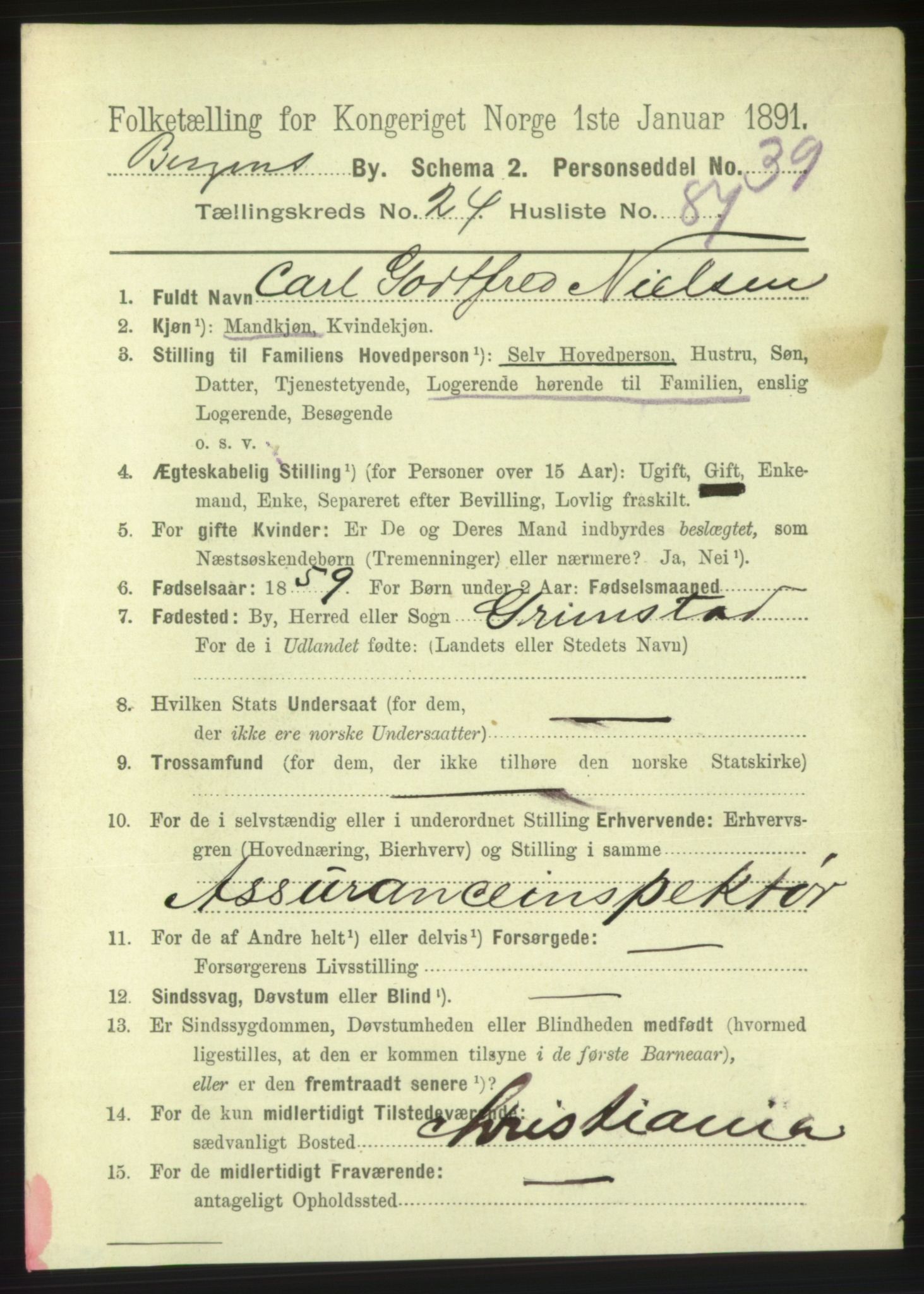 RA, 1891 Census for 1301 Bergen, 1891, p. 33239