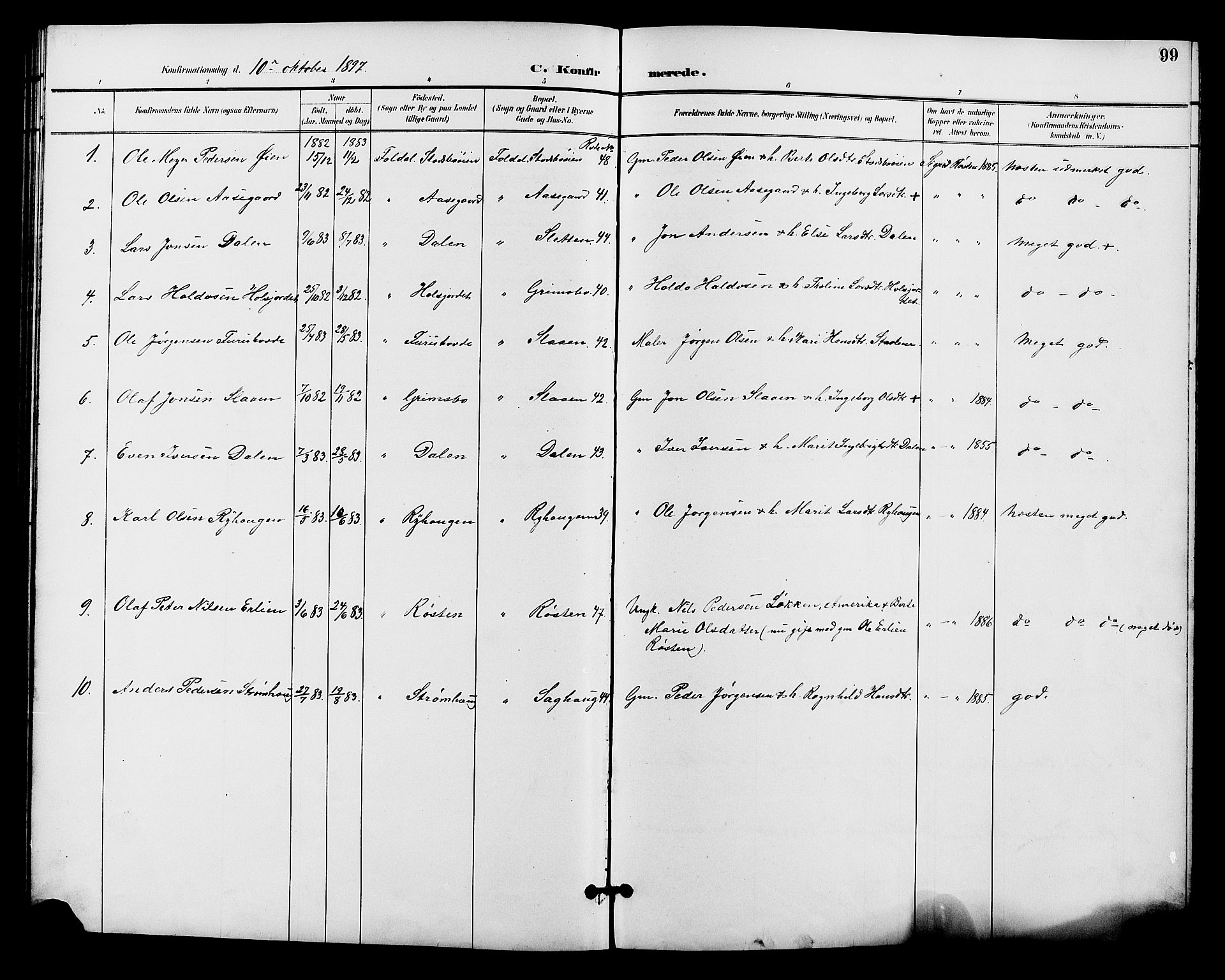 Alvdal prestekontor, SAH/PREST-060/H/Ha/Hab/L0004: Parish register (copy) no. 4, 1894-1910, p. 99