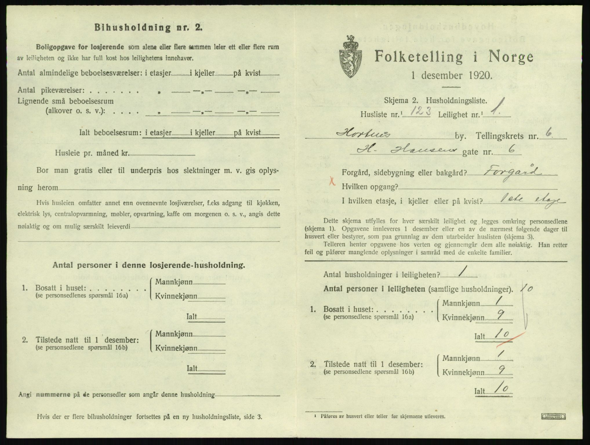 SAKO, 1920 census for Horten, 1920, p. 6863