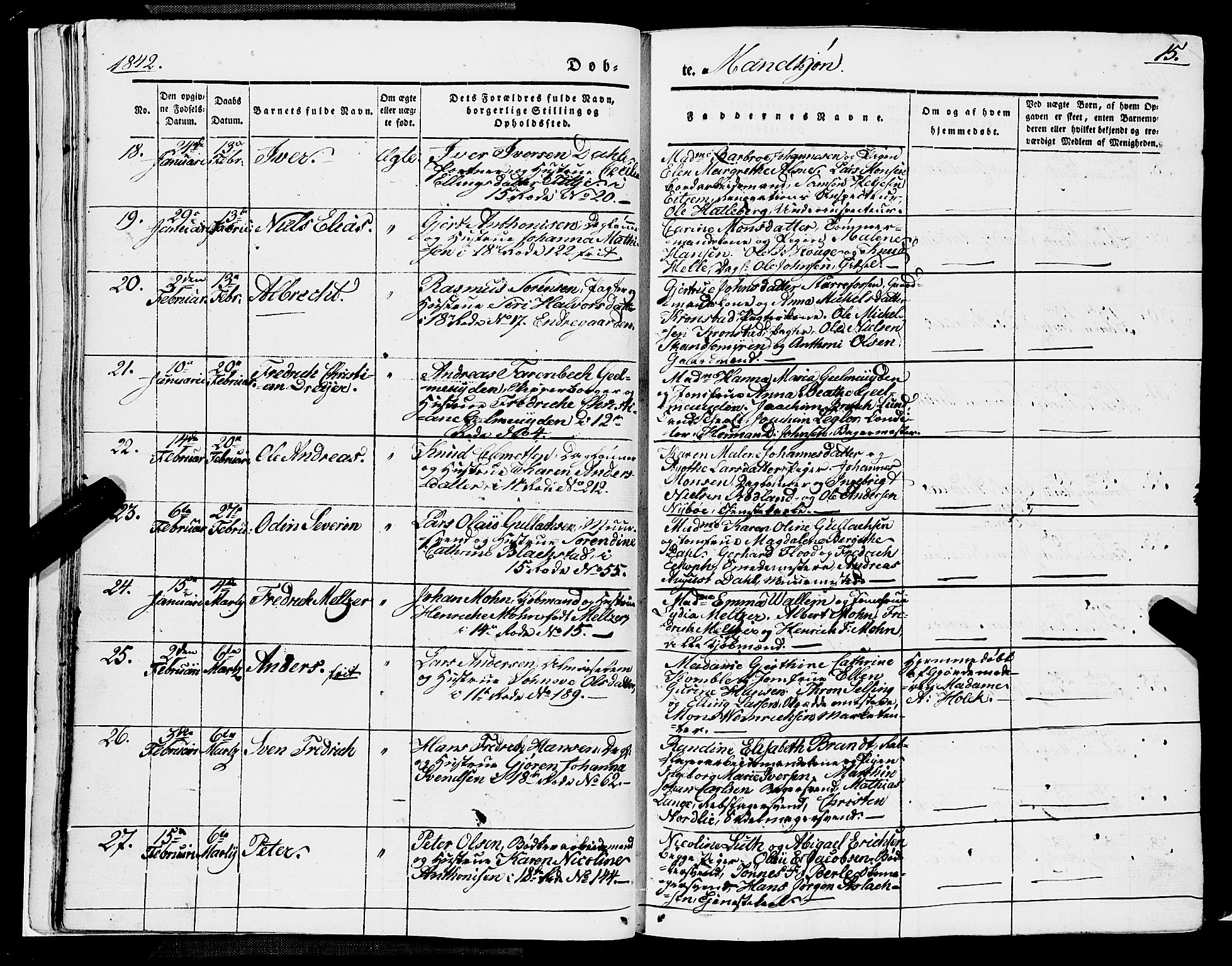 Domkirken sokneprestembete, SAB/A-74801/H/Haa/L0019: Parish register (official) no. B 2, 1841-1851, p. 15