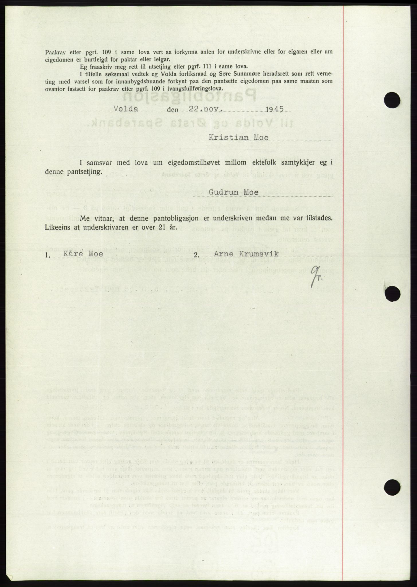 Søre Sunnmøre sorenskriveri, AV/SAT-A-4122/1/2/2C/L0114: Mortgage book no. 1-2B, 1943-1947, Diary no: : 751/1945
