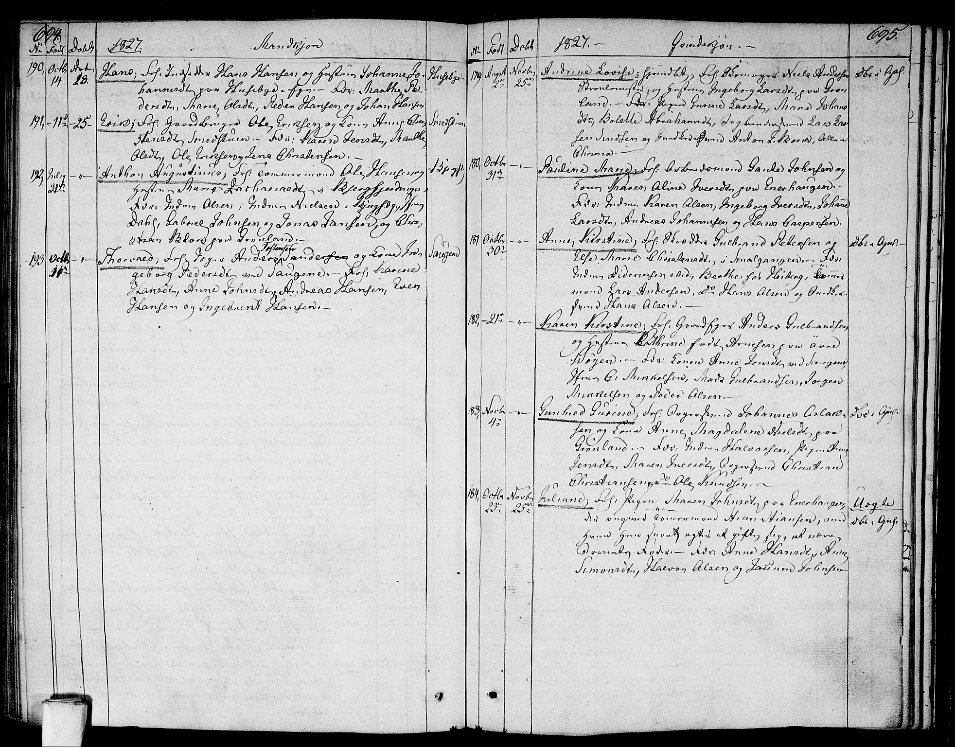 Aker prestekontor kirkebøker, AV/SAO-A-10861/F/L0012: Parish register (official) no. 12, 1819-1828, p. 694-695