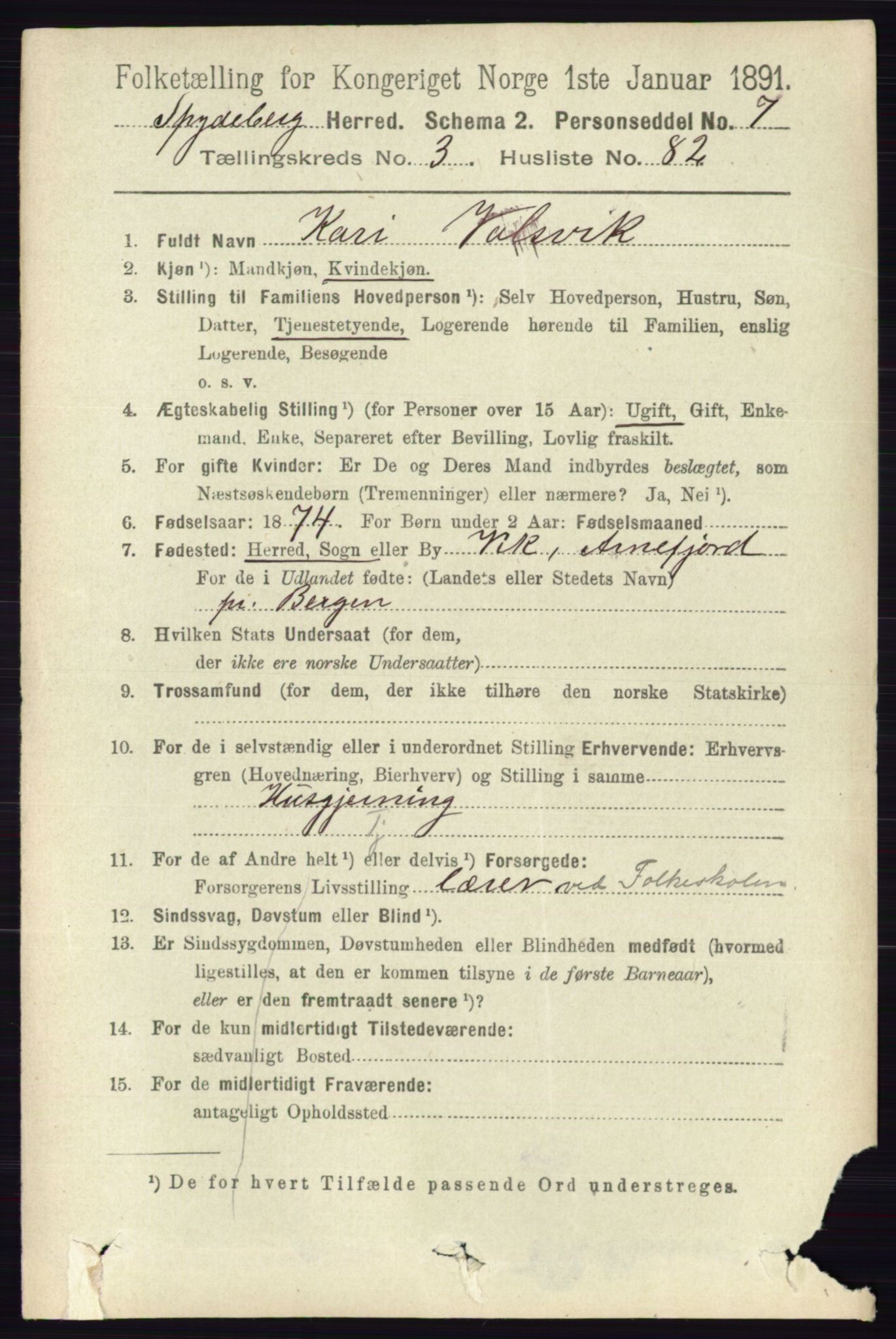 RA, 1891 census for 0123 Spydeberg, 1891, p. 1850