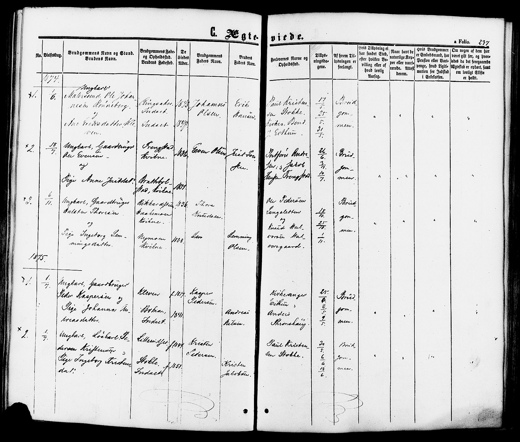 Kvikne prestekontor, SAH/PREST-064/H/Ha/Haa/L0006: Parish register (official) no. 6, 1863-1886, p. 237