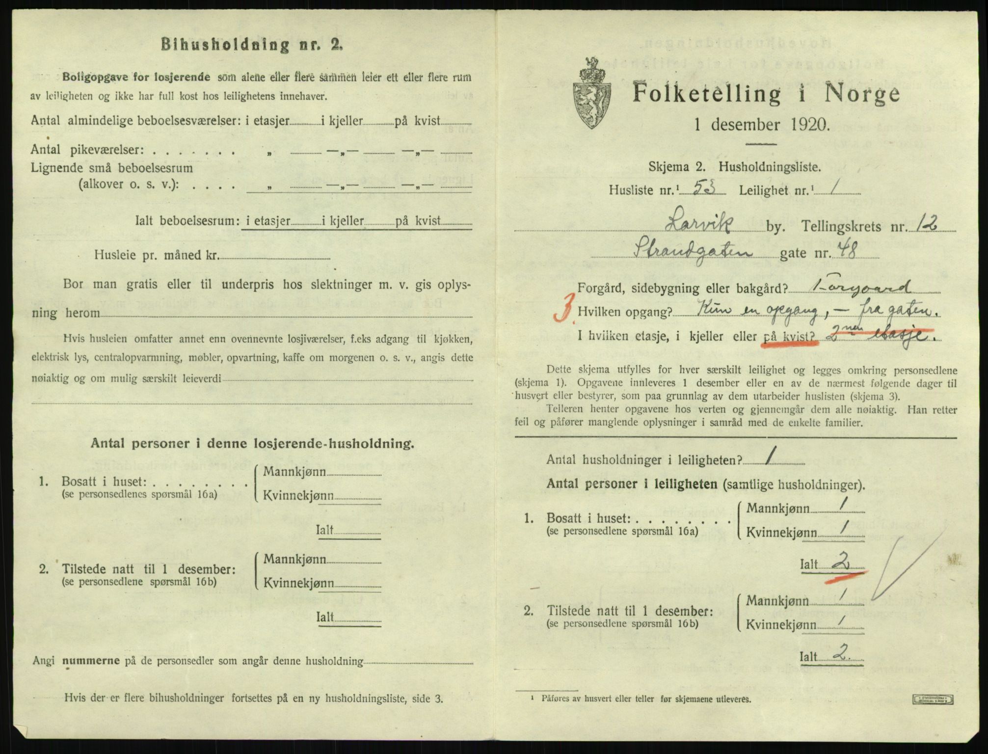 SAKO, 1920 census for Larvik, 1920, p. 8568