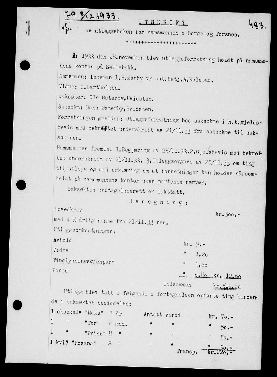 Tune sorenskriveri, AV/SAO-A-10470/G/Gb/Gbb/L0004: Mortgage book no. II 20-24, 1933-1935, Deed date: 08.12.1933