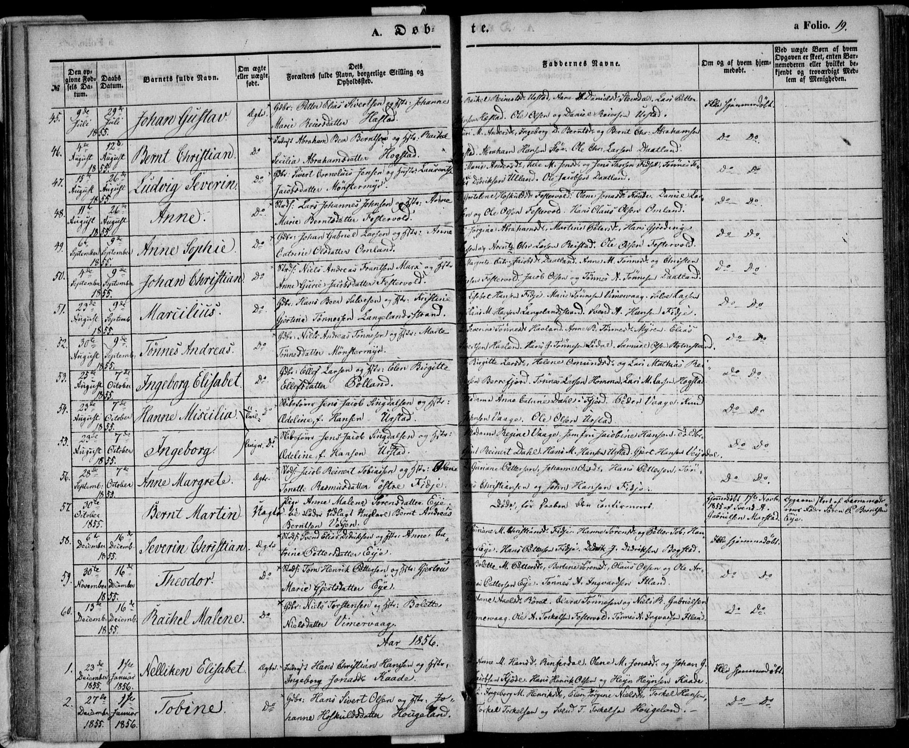 Flekkefjord sokneprestkontor, AV/SAK-1111-0012/F/Fa/Fab/L0004: Parish register (official) no. A 4, 1850-1875, p. 19