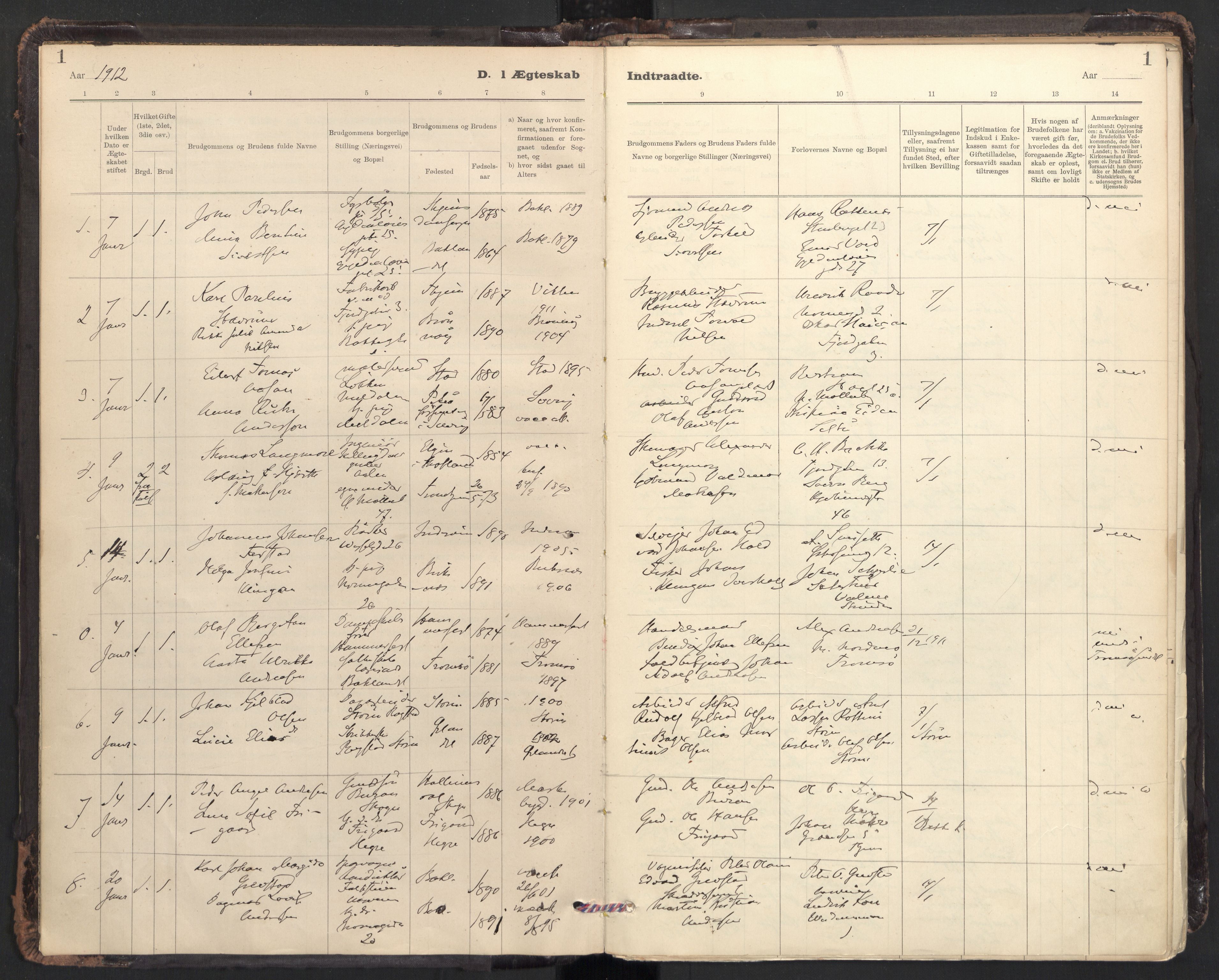 Ministerialprotokoller, klokkerbøker og fødselsregistre - Sør-Trøndelag, SAT/A-1456/604/L0204: Parish register (official) no. 604A24, 1911-1920, p. 1