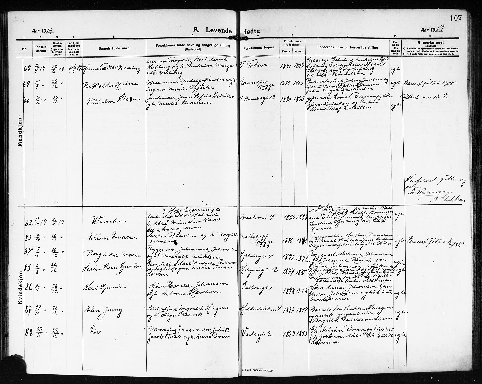 Moss prestekontor Kirkebøker, AV/SAO-A-2003/G/Ga/L0008: Parish register (copy) no. I 8, 1913-1923, p. 107