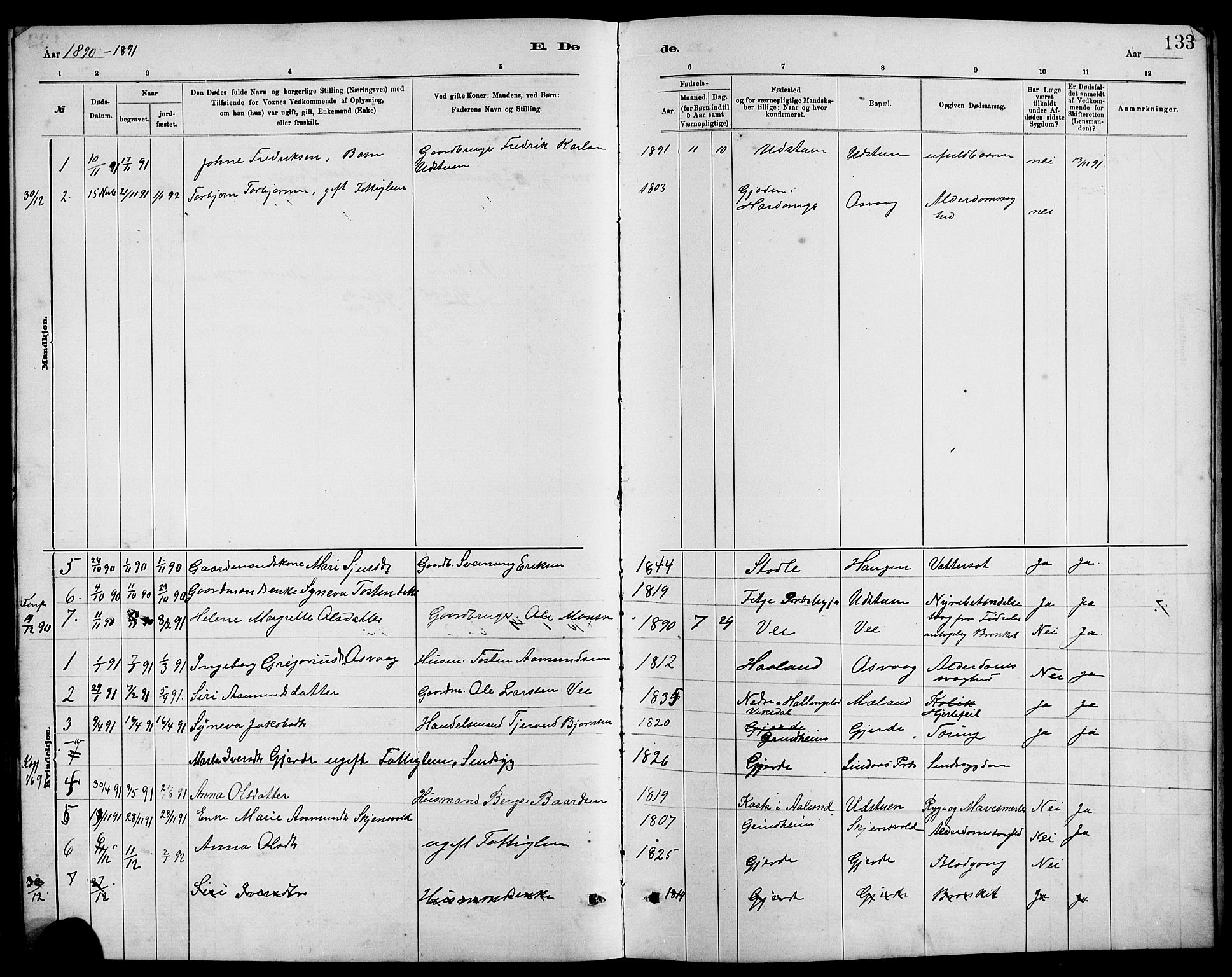 Etne sokneprestembete, SAB/A-75001/H/Hab: Parish register (copy) no. B 4, 1879-1897, p. 133