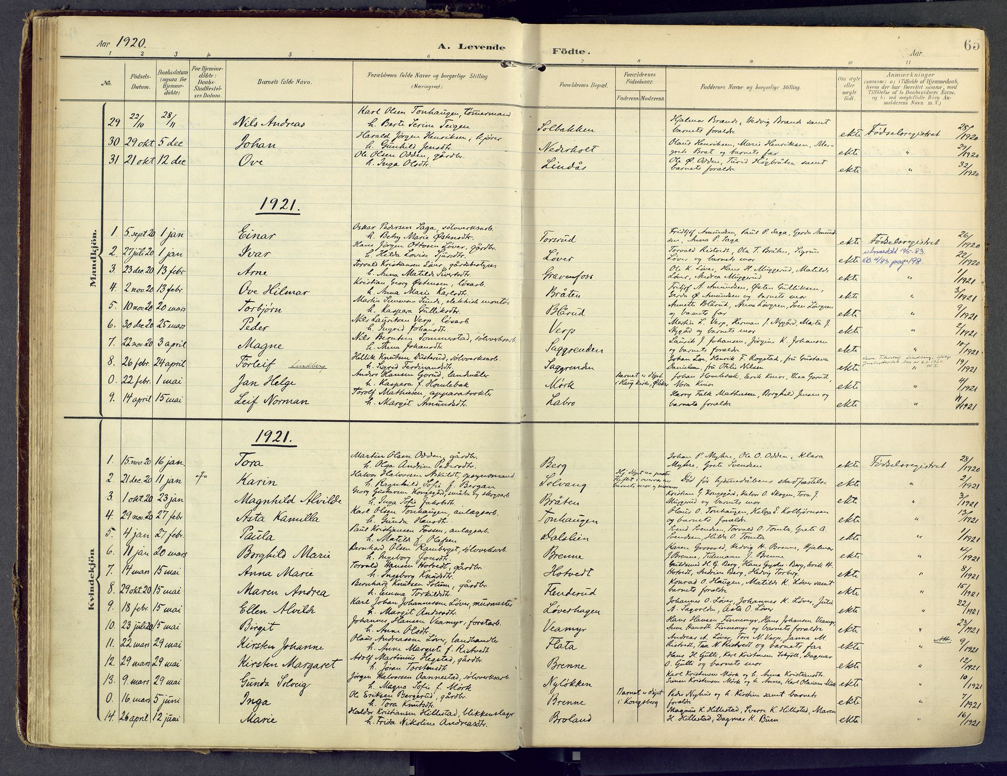 Sandsvær kirkebøker, SAKO/A-244/F/Fd/L0002: Parish register (official) no. IV 2, 1906-1943, p. 65