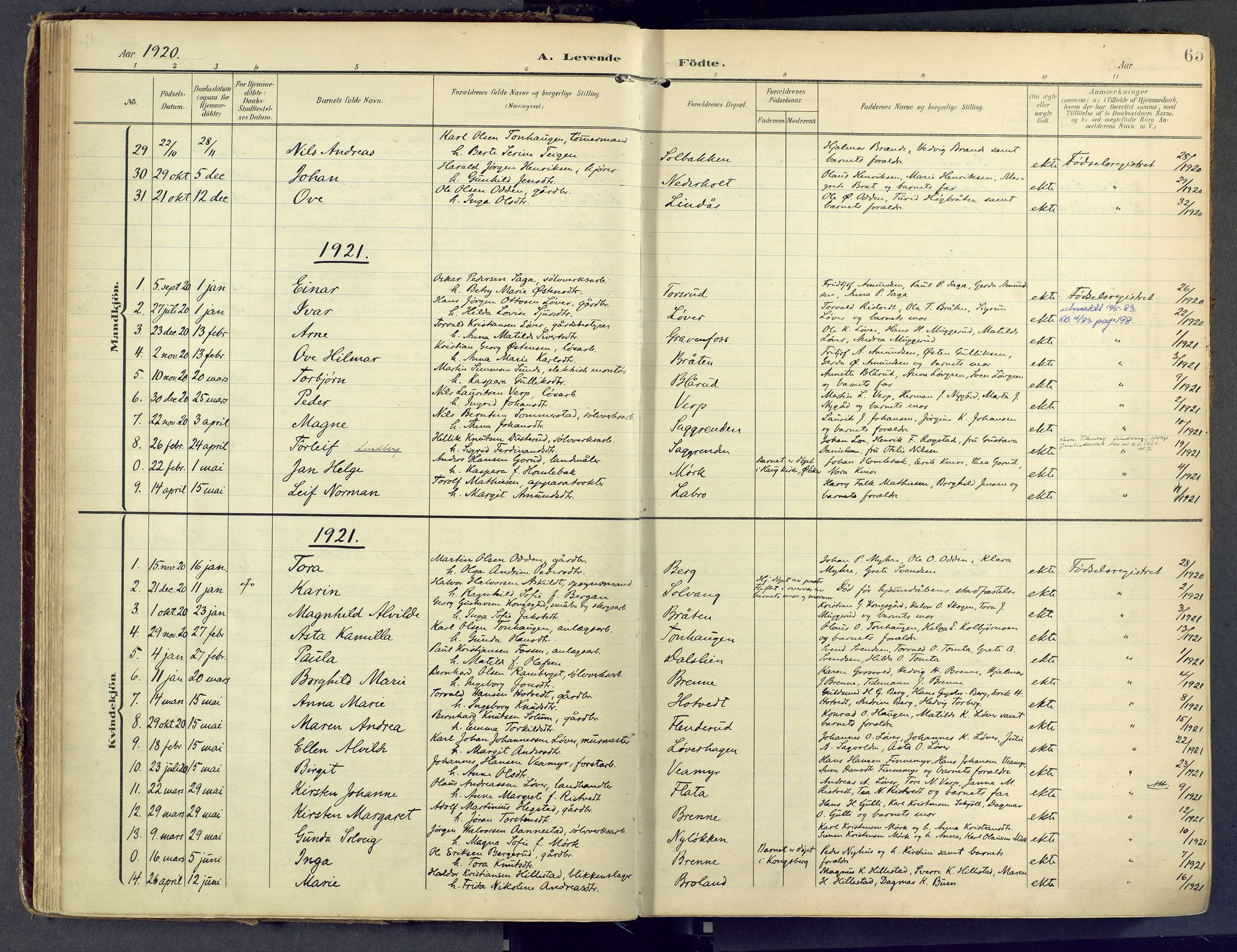 Sandsvær kirkebøker, AV/SAKO-A-244/F/Fd/L0002: Parish register (official) no. IV 2, 1906-1943, p. 65