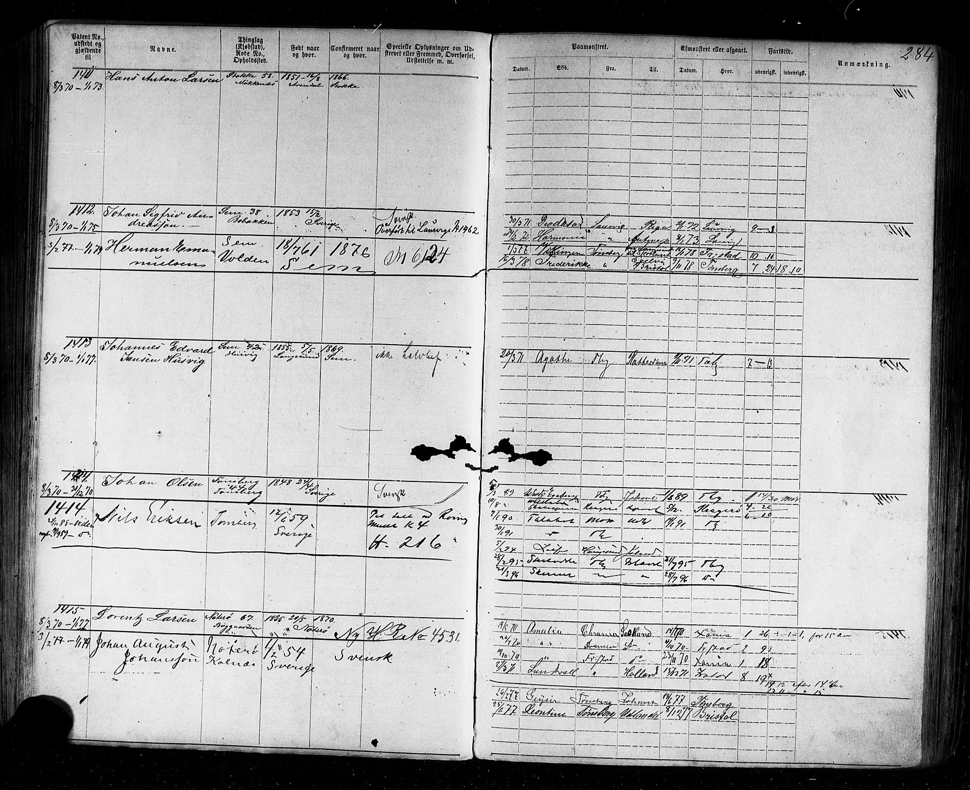 Tønsberg innrulleringskontor, AV/SAKO-A-786/F/Fb/L0002: Annotasjonsrulle Patent nr. 1-2635, 1869-1877, p. 320