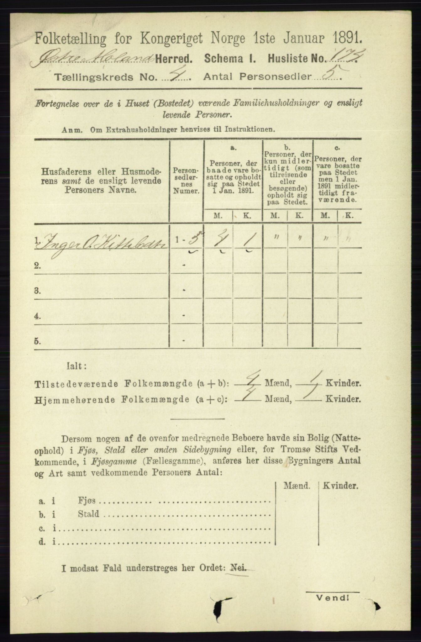 RA, 1891 census for 0918 Austre Moland, 1891, p. 2075