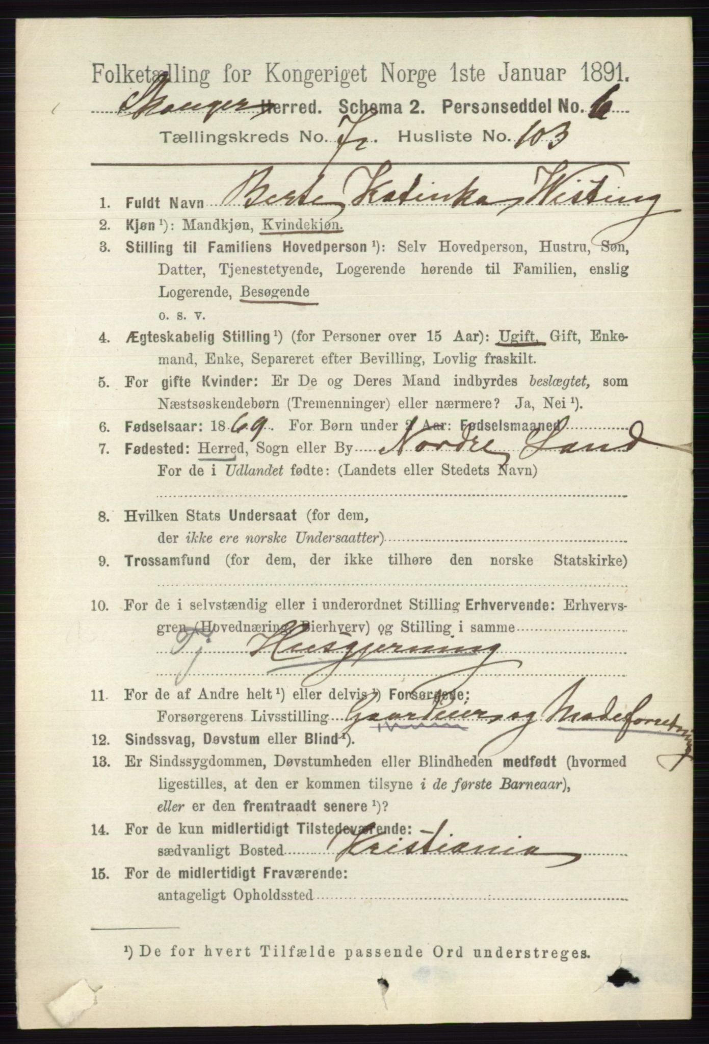 RA, 1891 census for 0712 Skoger, 1891, p. 4311