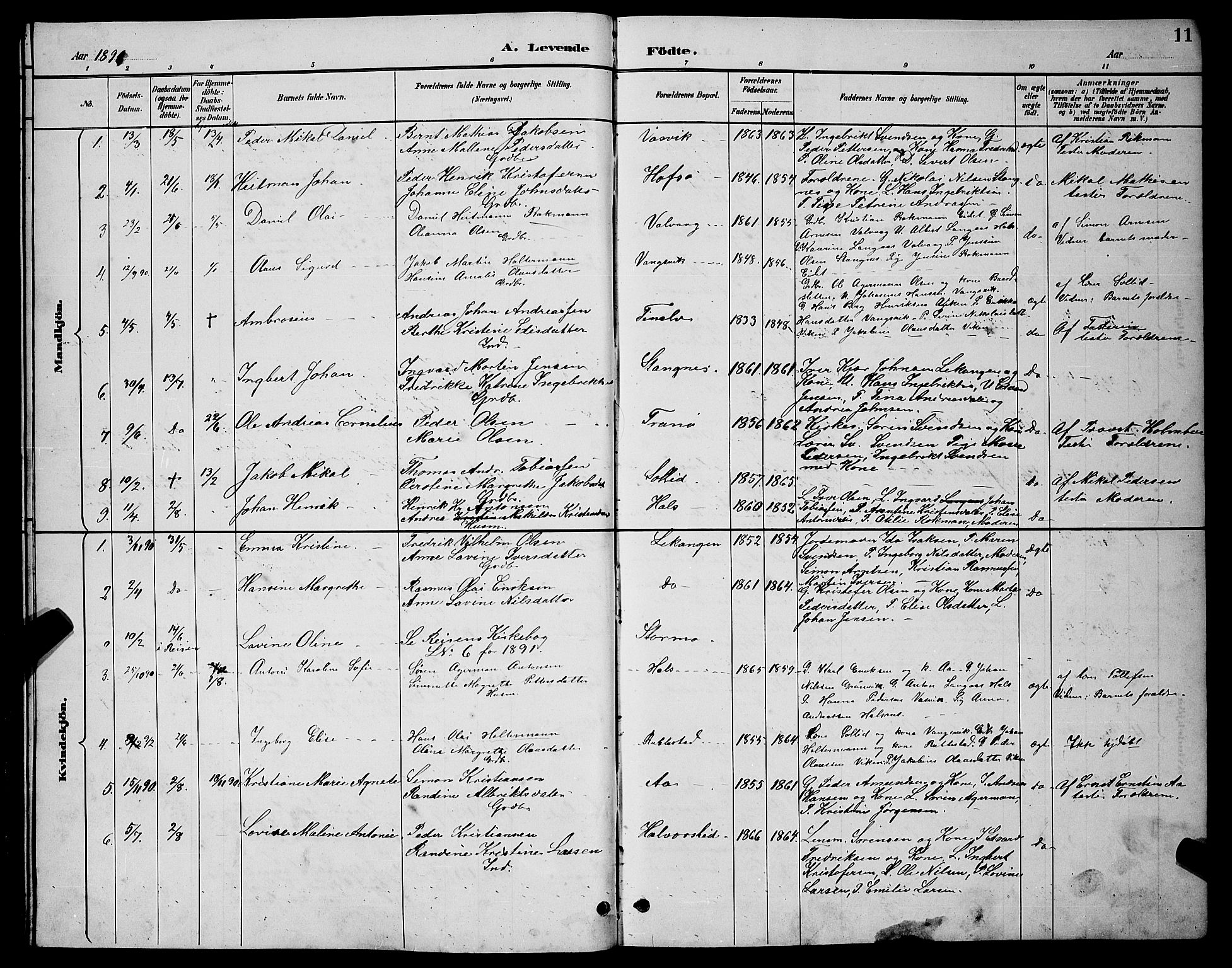 Tranøy sokneprestkontor, SATØ/S-1313/I/Ia/Iab/L0004klokker: Parish register (copy) no. 4, 1888-1901, p. 11