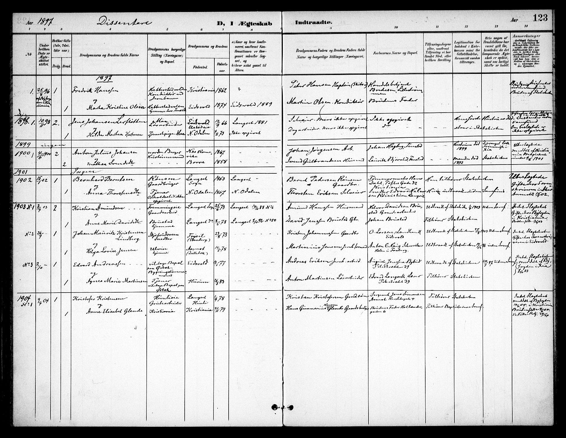 Eidsvoll prestekontor Kirkebøker, AV/SAO-A-10888/F/Fb/L0002: Parish register (official) no. II 2, 1897-1907, p. 123