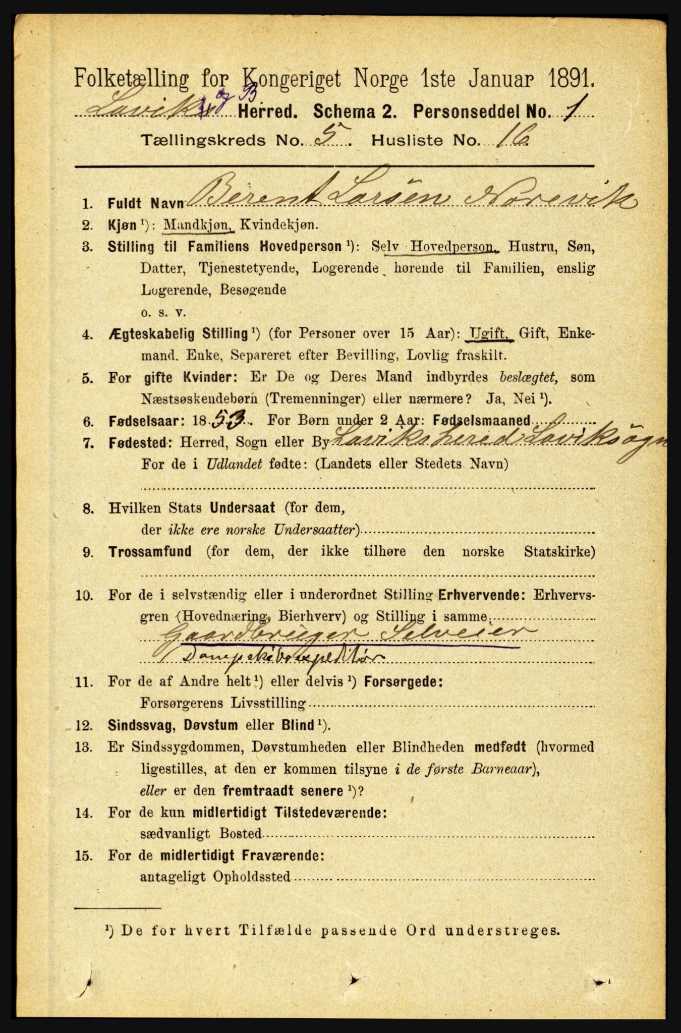 RA, 1891 census for 1415 Lavik og Brekke, 1891, p. 1061