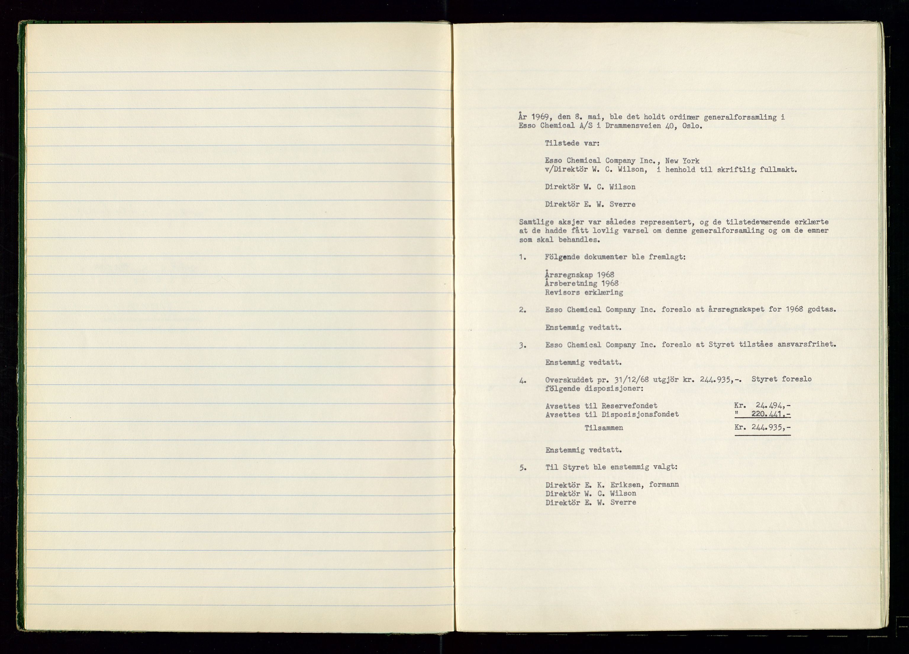 PA 1538 - Exxon Chemical Norge A/S, SAST/A-101958/A/Aa/L0001/0002: Generalforsamlinger og styreprotokoller / Protokoll for generalforsamlinger, 1966-1996