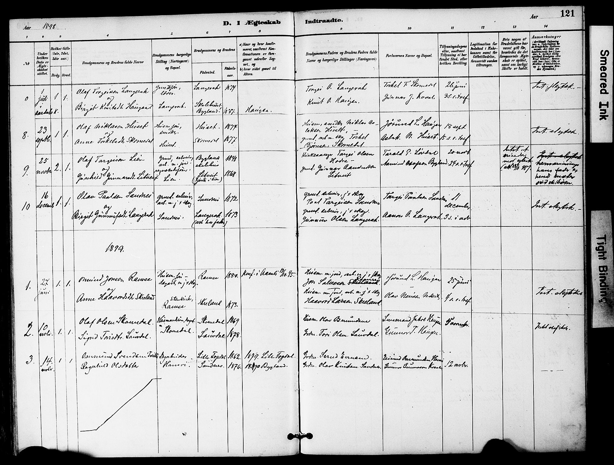 Bygland sokneprestkontor, SAK/1111-0006/F/Fa/Fab/L0007: Parish register (official) no. A 7, 1885-1909, p. 121