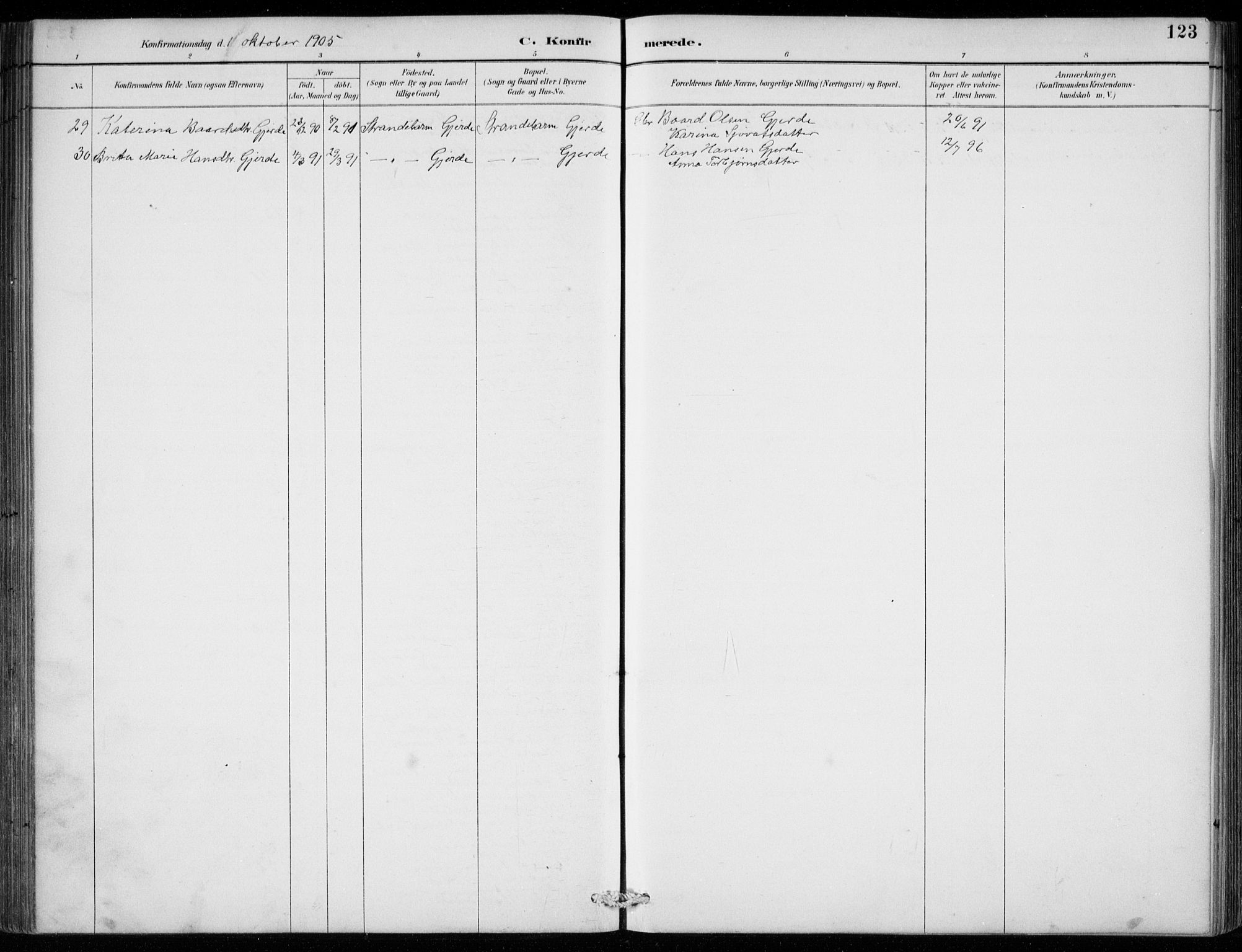 Strandebarm sokneprestembete, AV/SAB-A-78401/H/Hab: Parish register (copy) no. B  1, 1891-1914, p. 123