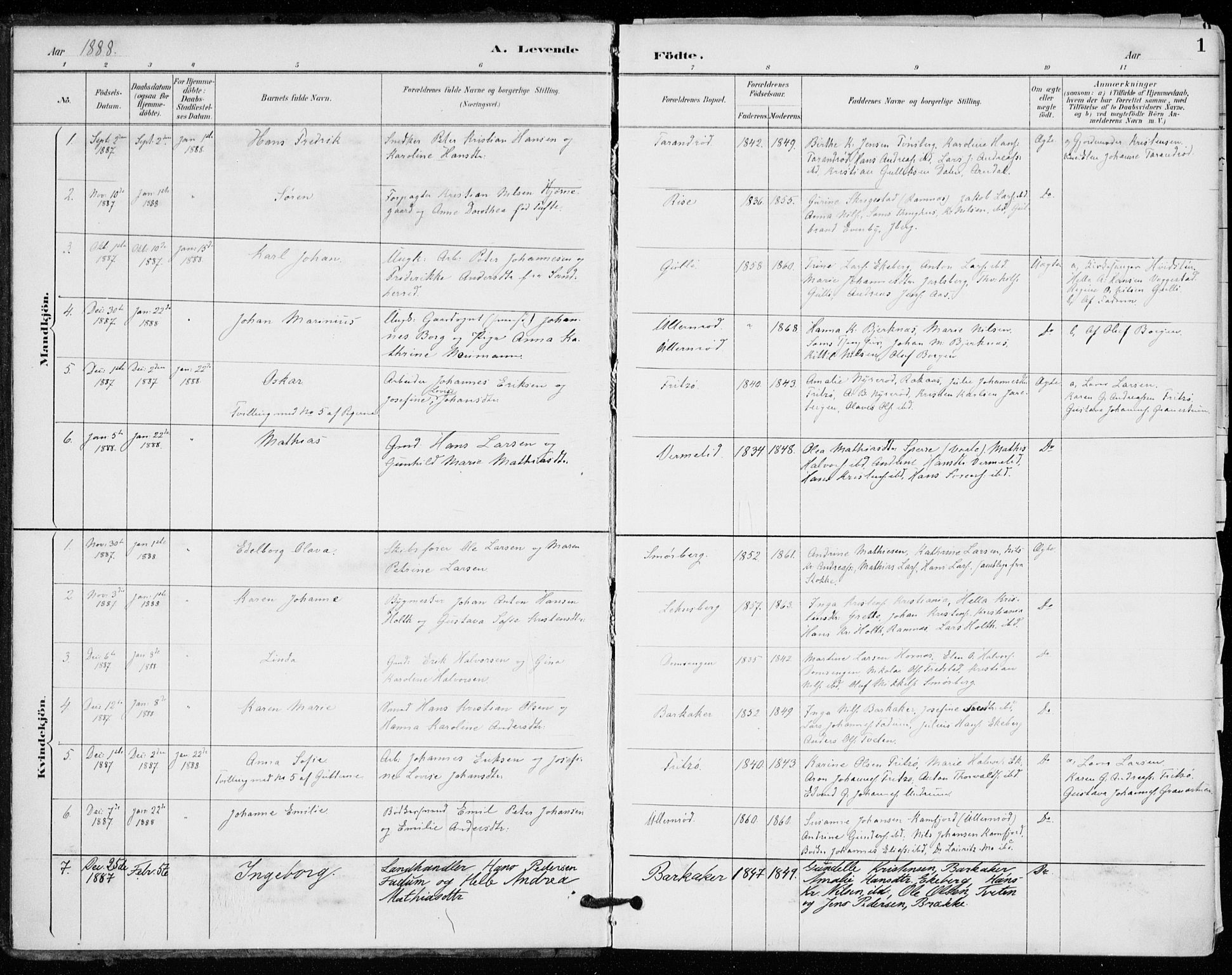 Sem kirkebøker, AV/SAKO-A-5/F/Fa/L0011: Parish register (official) no. I 11, 1888-1904, p. 1