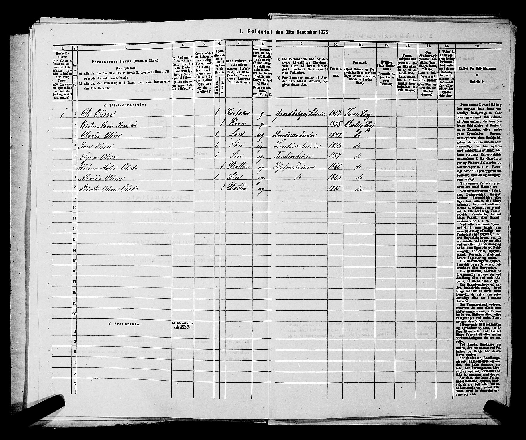 RA, 1875 census for 0114P Varteig, 1875, p. 33