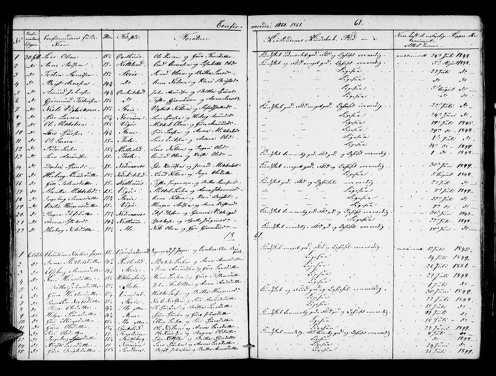 Kvam sokneprestembete, SAB/A-76201/H/Hab: Parish register (copy) no. B 1, 1852-1870, p. 61