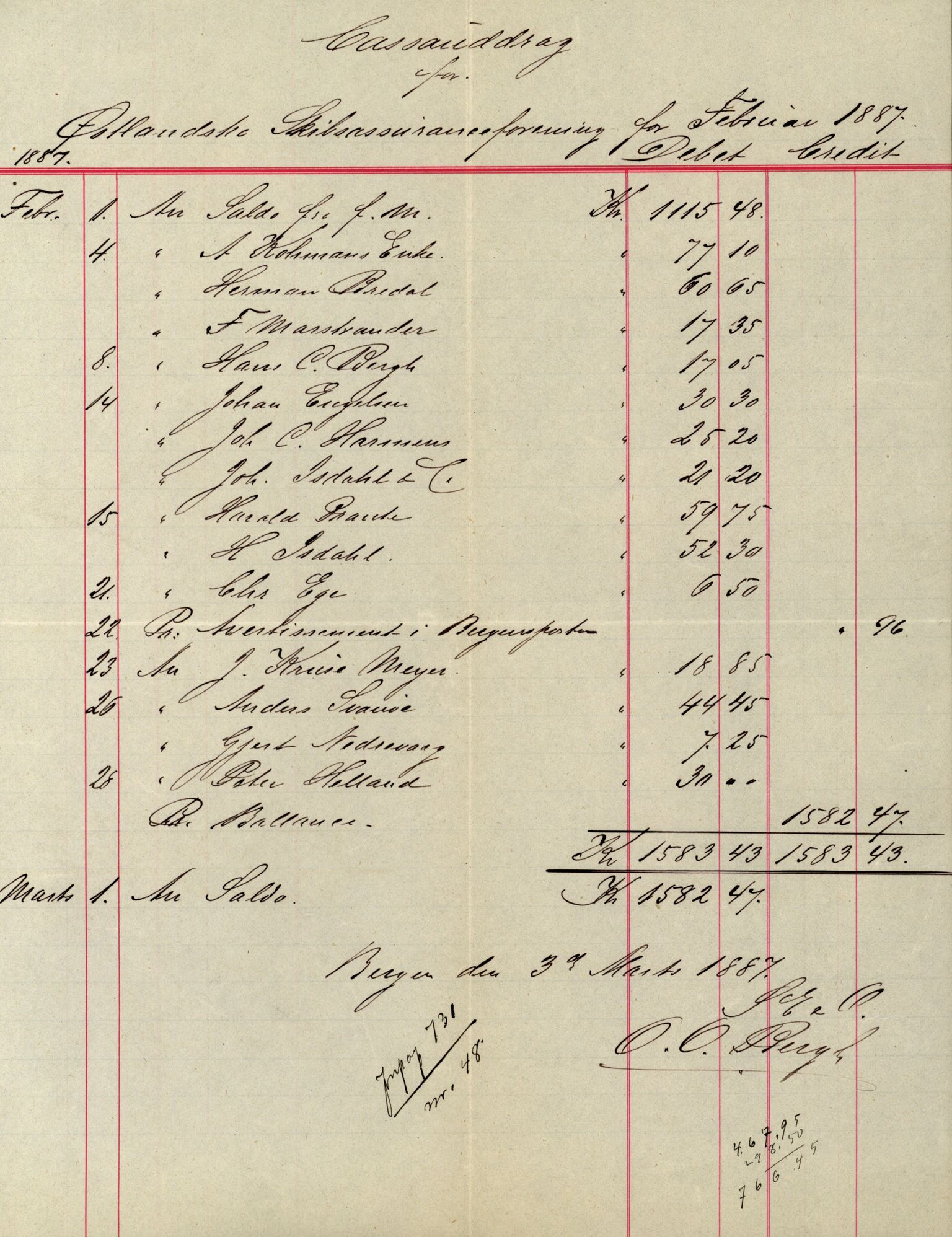 Pa 63 - Østlandske skibsassuranceforening, VEMU/A-1079/G/Ga/L0019/0005: Havaridokumenter / Fridleik, Nordstjernen, Ocean, Olaf Roll, Olaf Kyrre, 1886, p. 22