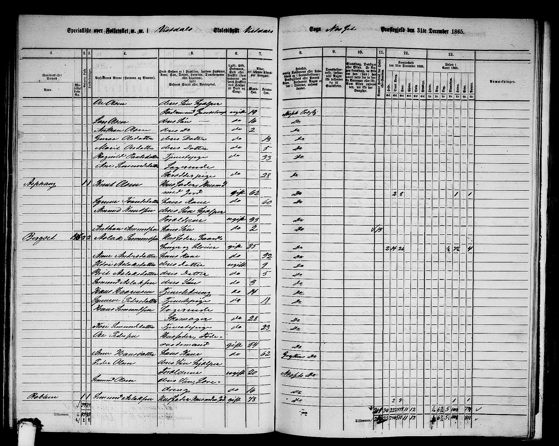 RA, 1865 census for Nesset, 1865, p. 129