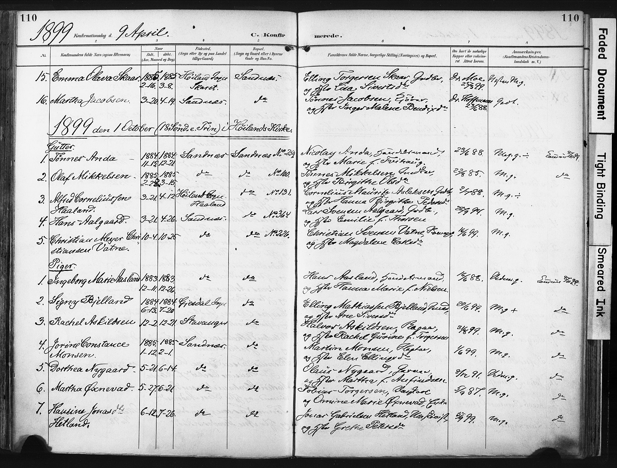 Høyland sokneprestkontor, AV/SAST-A-101799/001/30BA/L0016: Parish register (official) no. A 16, 1899-1911, p. 110