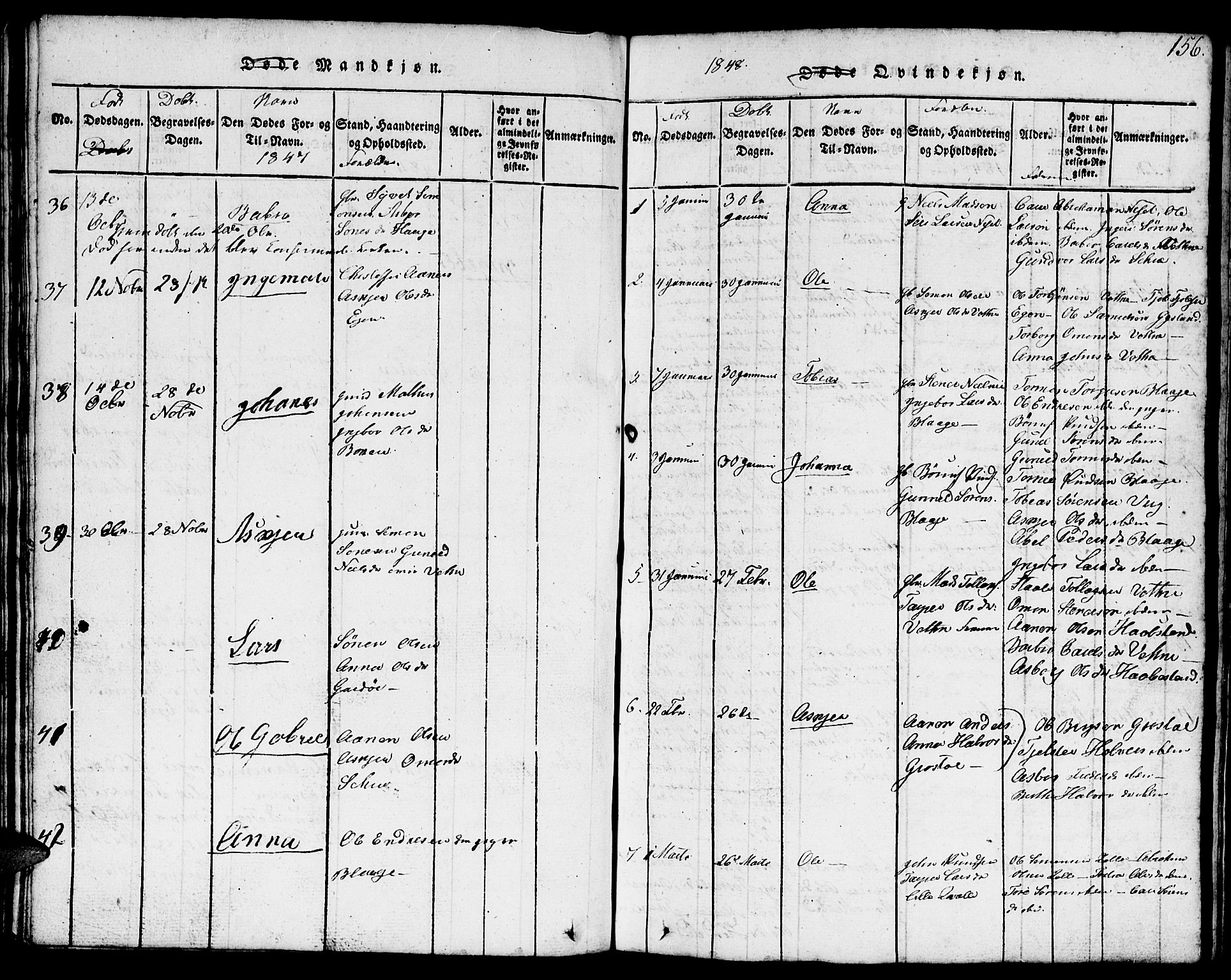 Hægebostad sokneprestkontor, AV/SAK-1111-0024/F/Fb/Fbb/L0001: Parish register (copy) no. B 1, 1816-1850, p. 156