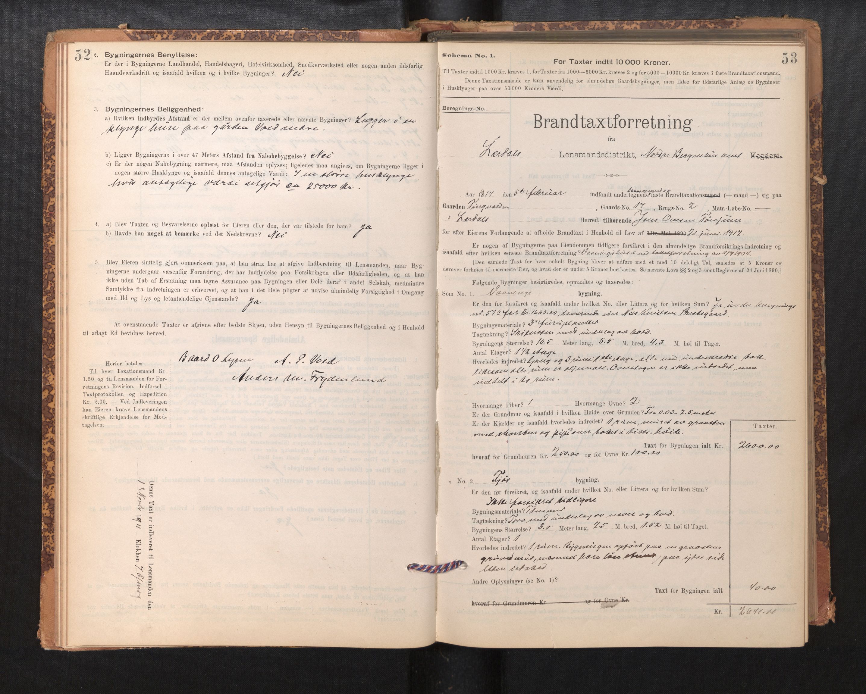 Lensmannen i Lærdal, SAB/A-29401/0012/L0006: Branntakstprotokoll, skjematakst, 1896-1947, p. 52-53