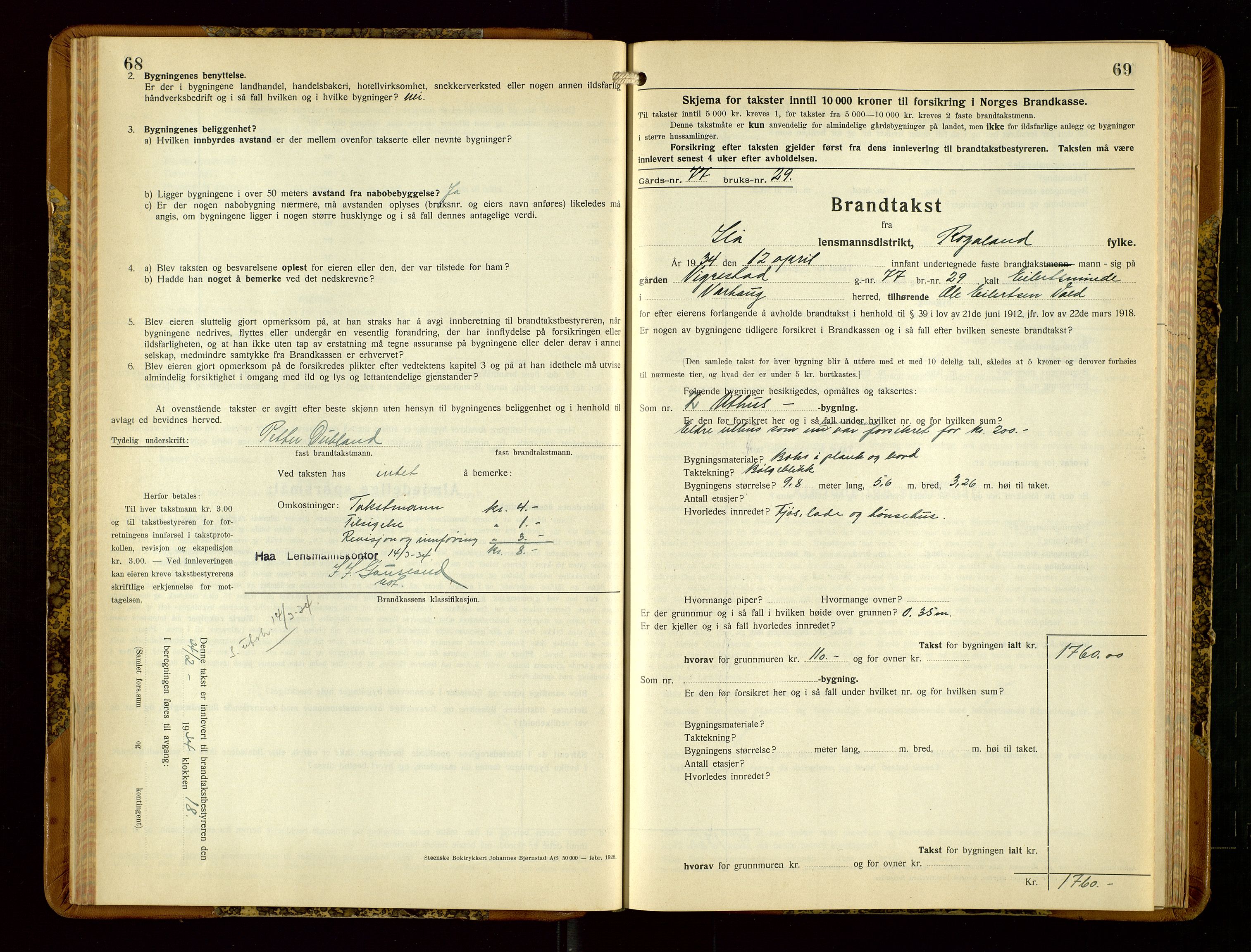 Hå lensmannskontor, AV/SAST-A-100456/Goa/L0006: Takstprotokoll (skjema), 1932-1938, p. 68-69